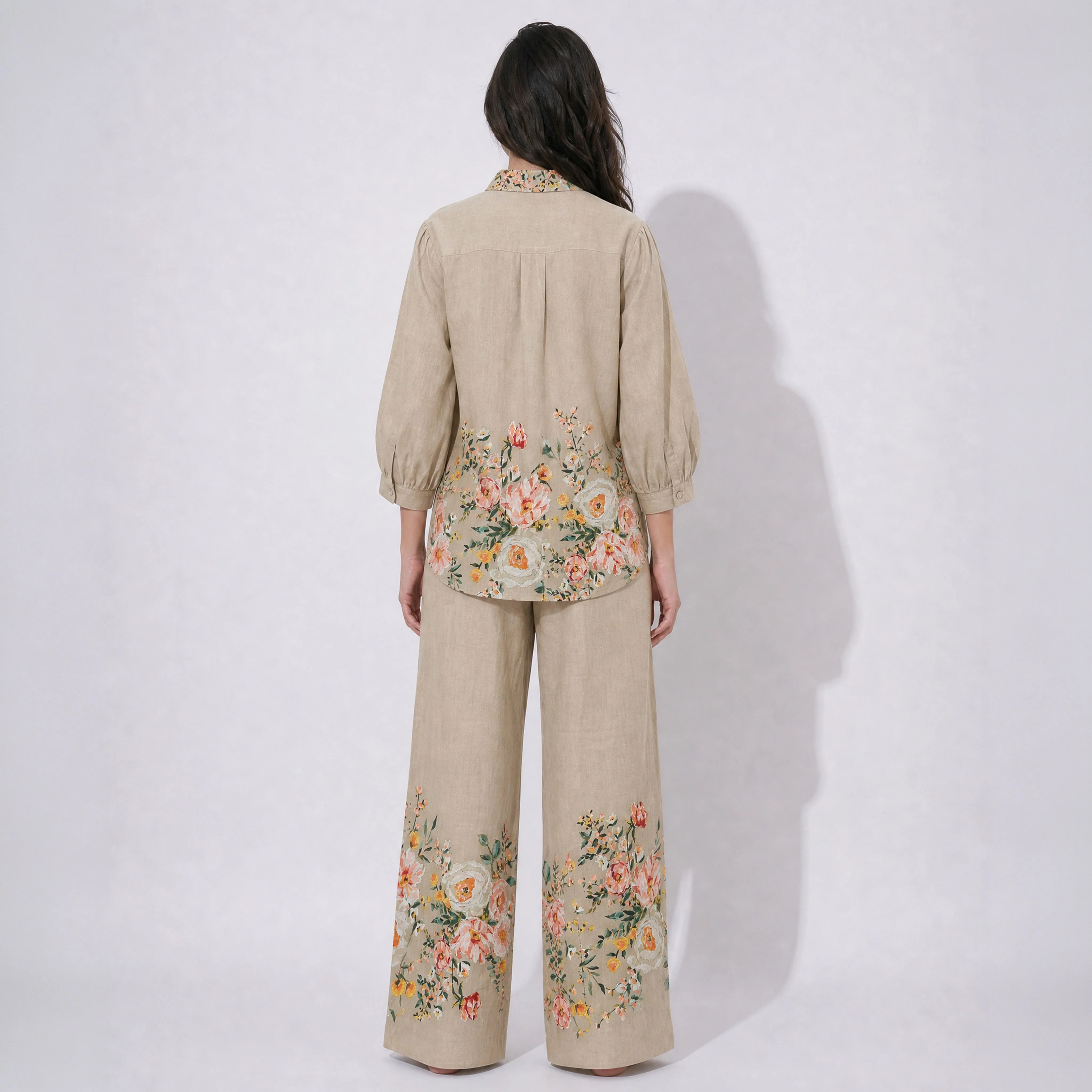 Khaki Floral Thread Embroidery Cotton Lawn Coord Set SM-31937 - Image 2