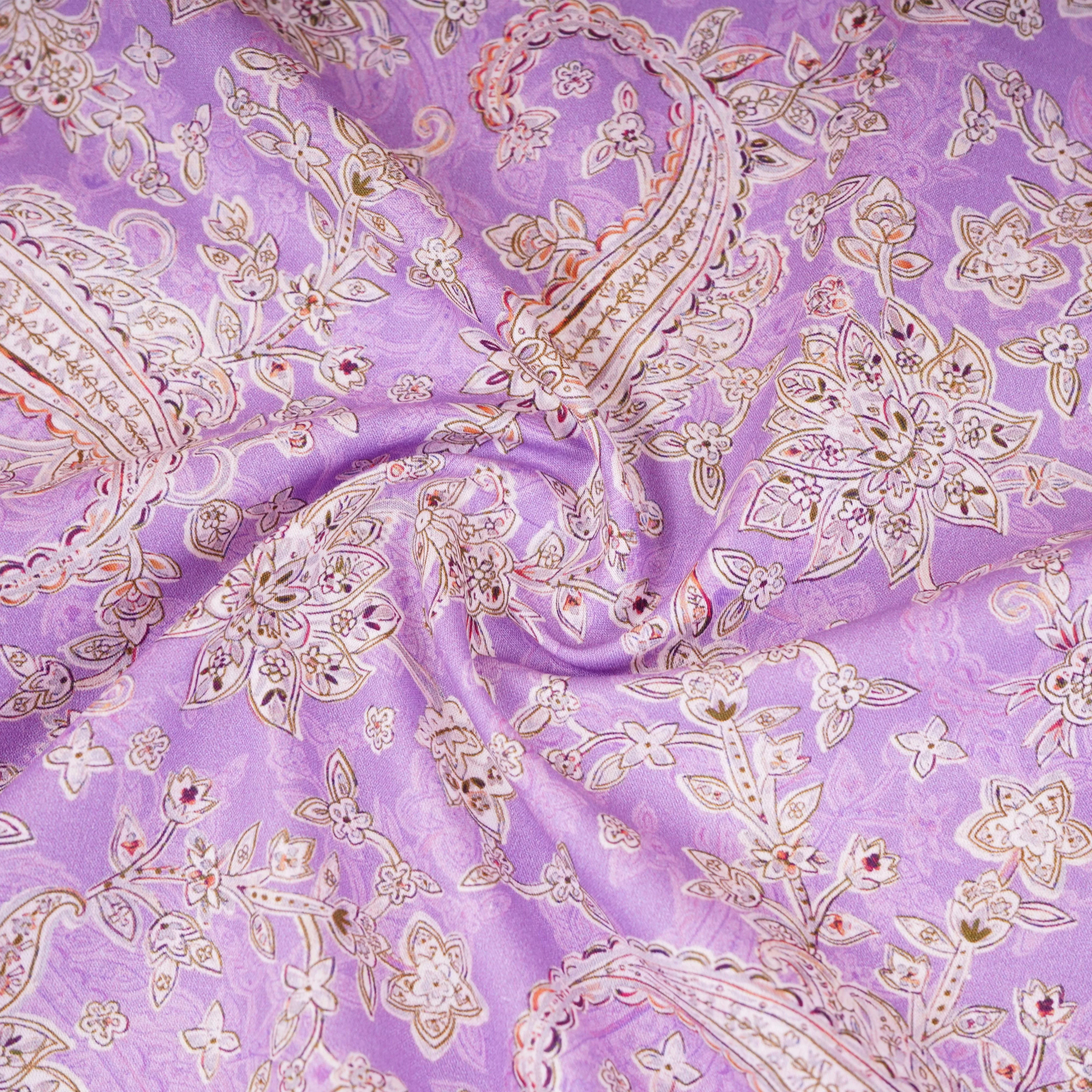 Lavender & Grey Paisley Print Cotton Mulmul Fabric PG-30382 - Image 2