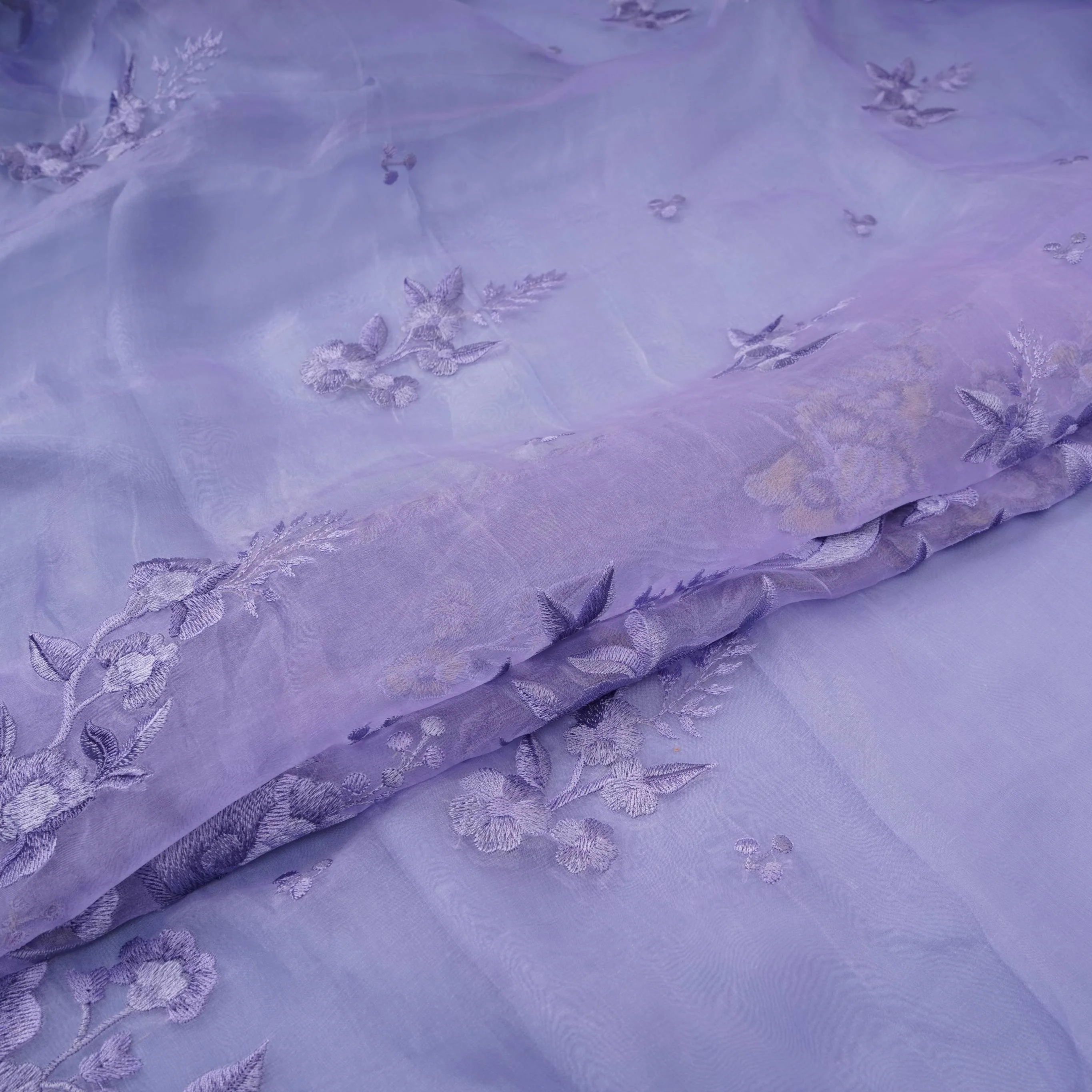 Lavender Border floral embroidery Pure 27gm Organza Fabric GPF-32070 - Image 4