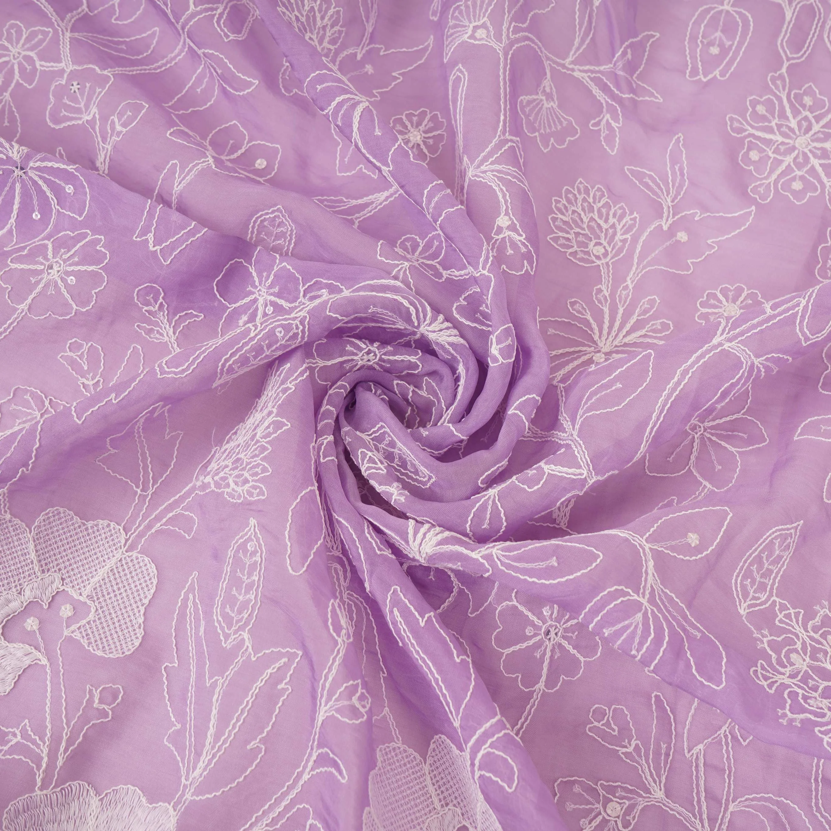 Lavender Chikankari embroidery Organza Fabric VFS-31706 - Image 3