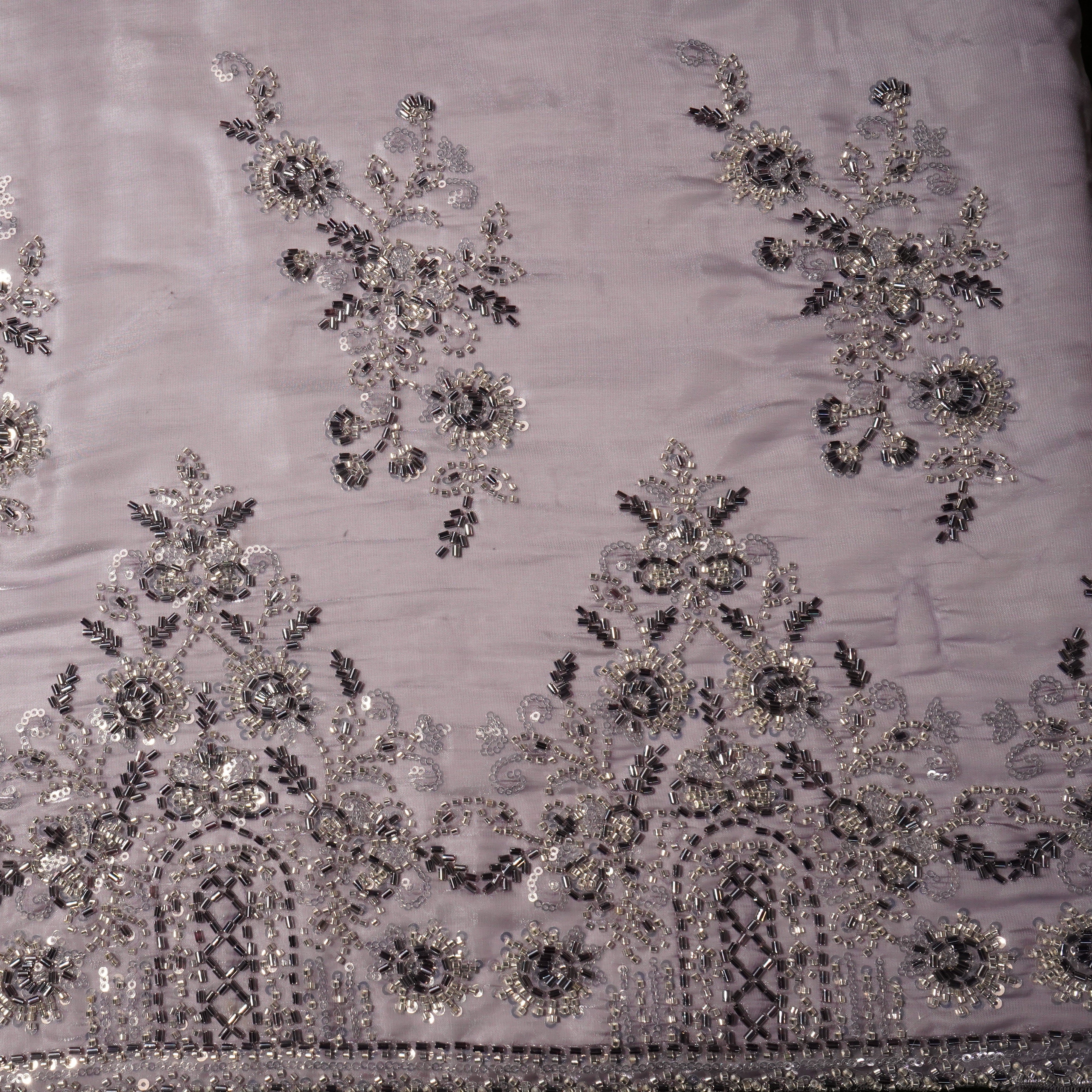 Lavender Cutdana & Sequins Embroidery Organza Fabric - Image 4