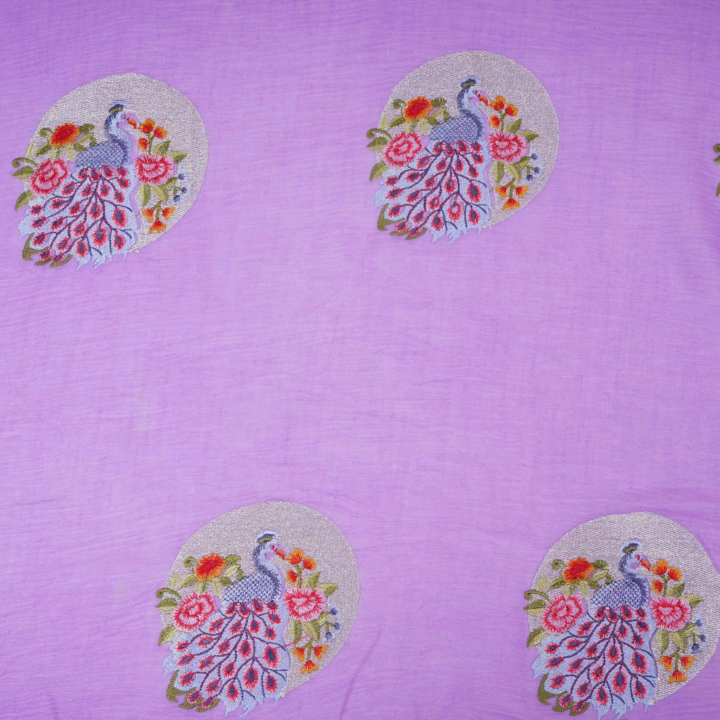Lavender floral Buta Patch embroidery Chinon Cotton Slub Fabric VFS-31659 - Image 2