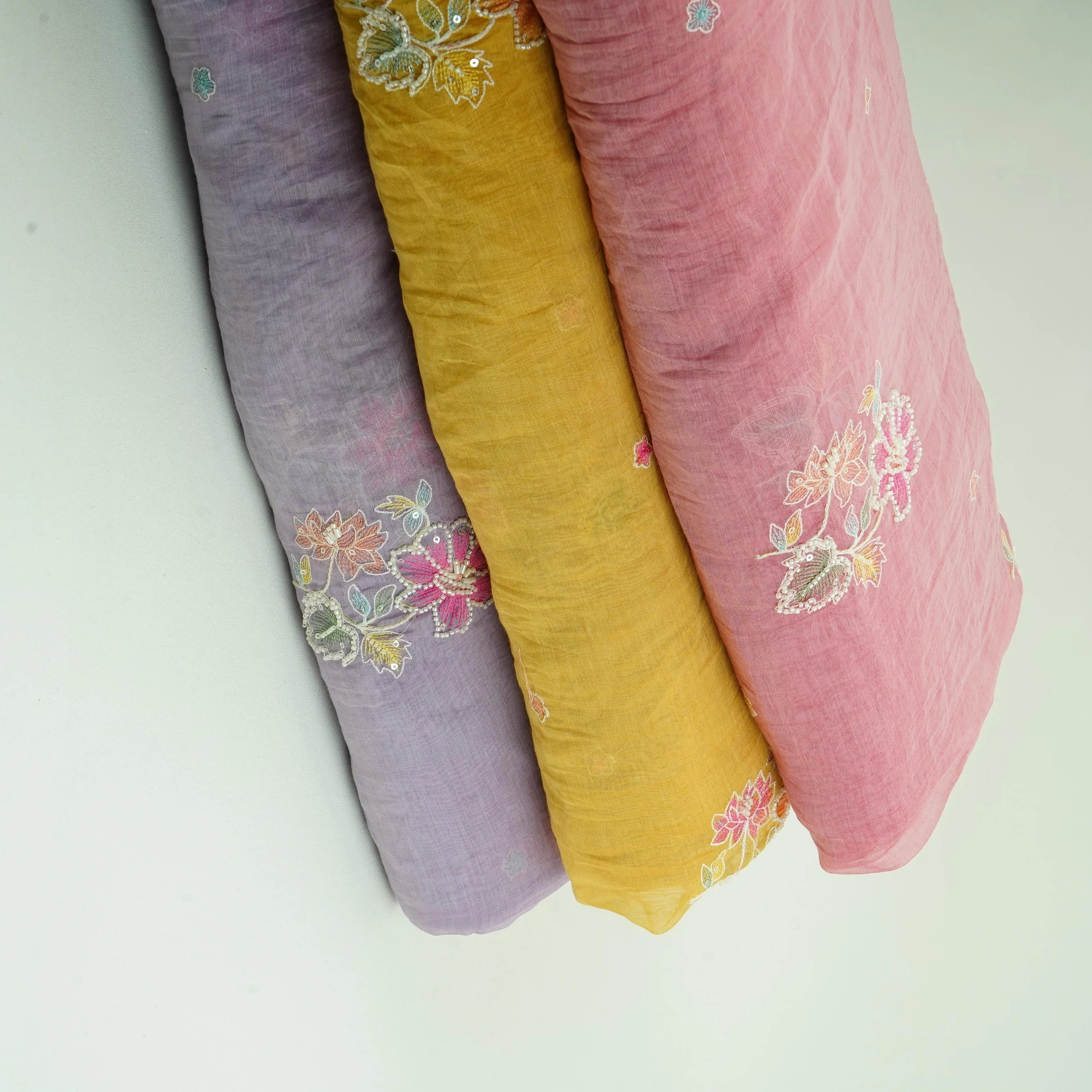 Lavender Floral Cutdana Embroidery Pure Banaras Mul Chanderi Fabric SGS-30695 - Image 6