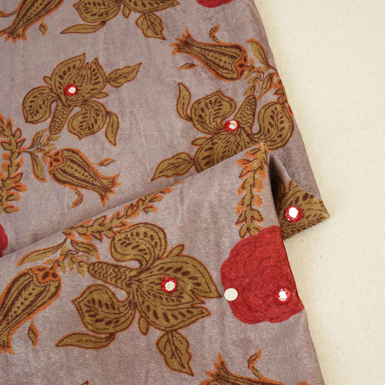 Lavender Floral Mirror Work Micro Velvet 9000 Fabric MT-28261 - Image 2