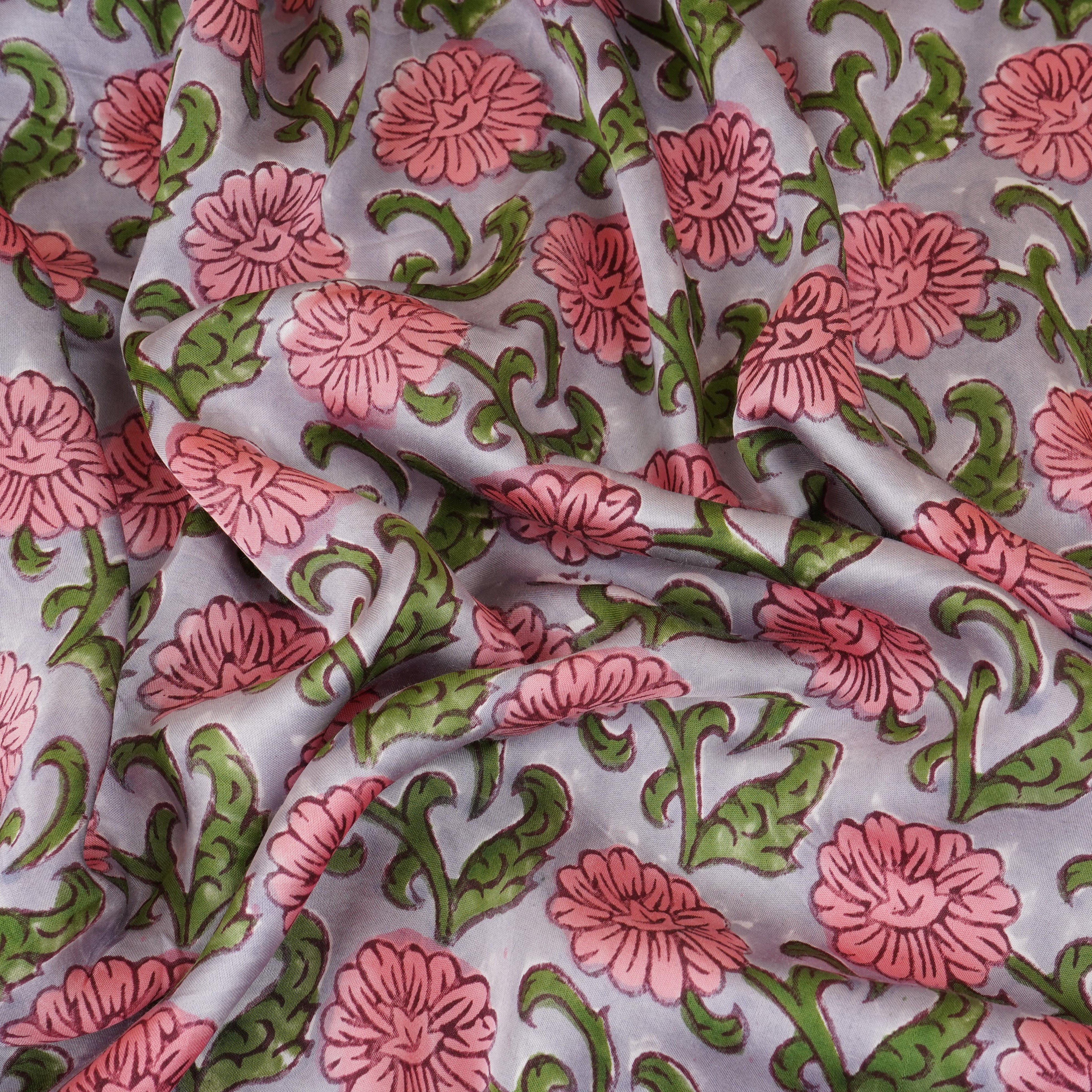 Lavender floral print Modal Satin Fabric AFI-29542 - Image 3