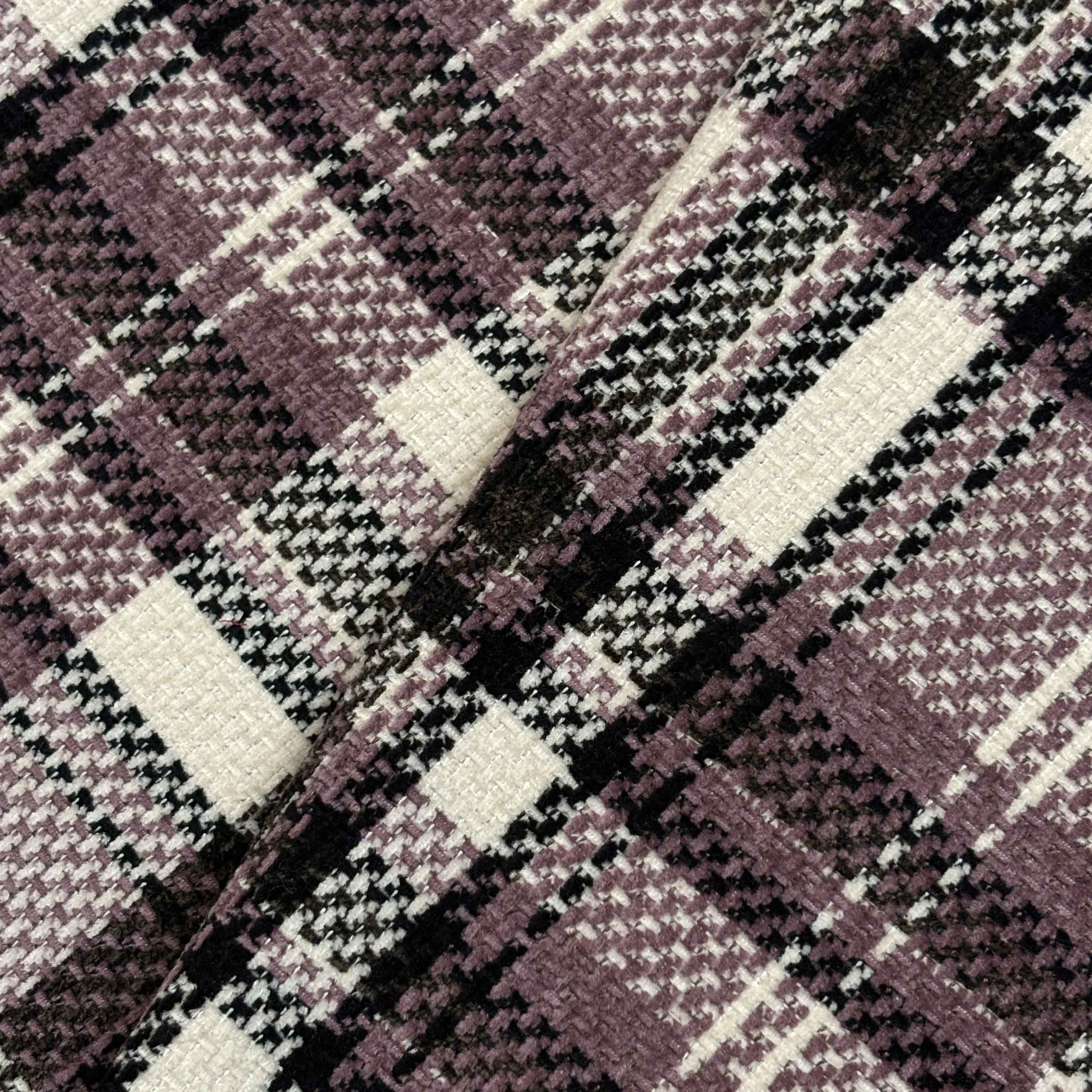 Lavender & Off White Check Tweed Fabric - Image 3