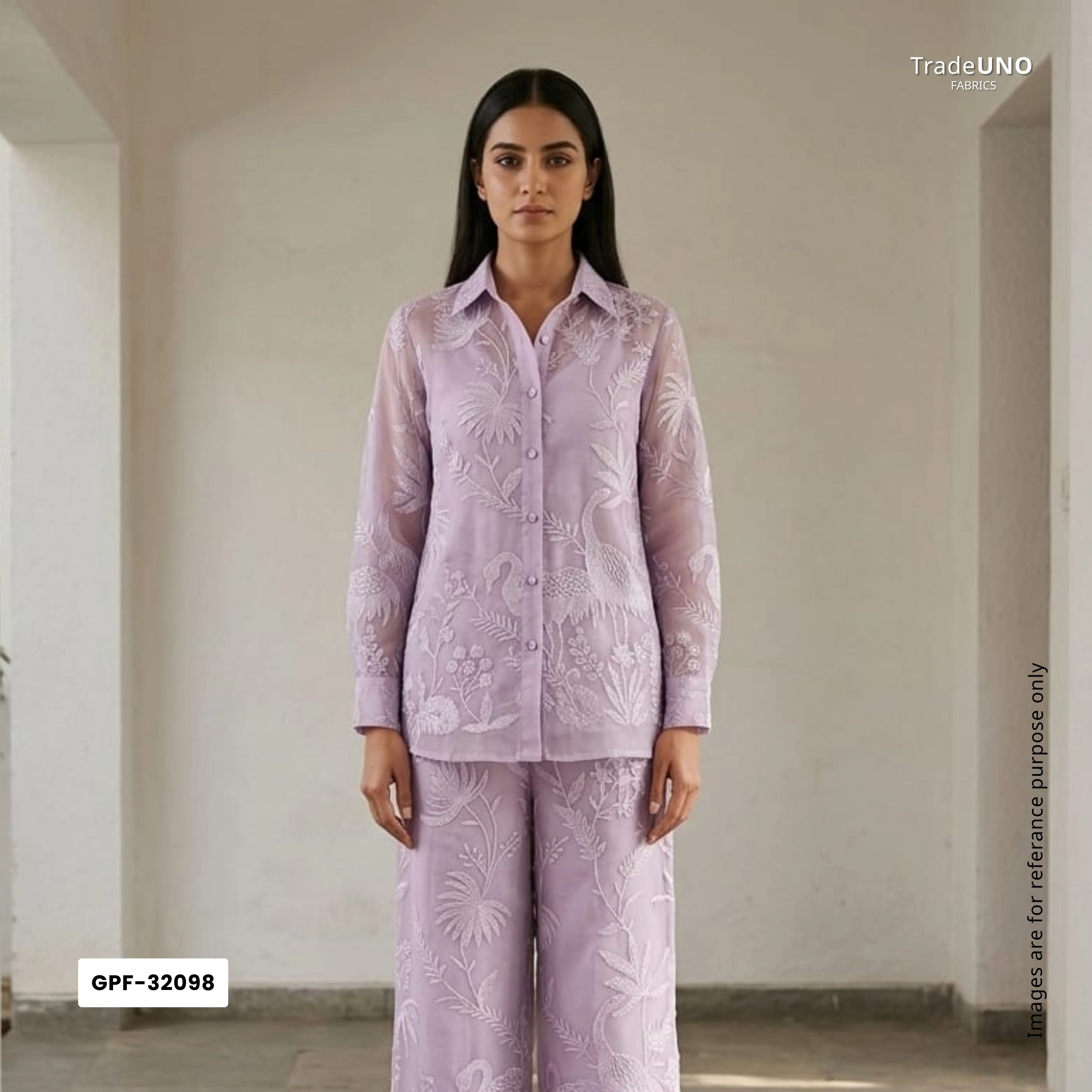 Lavender Parsi thread embroidery Organza Fabric GPF-32098 - Image 6