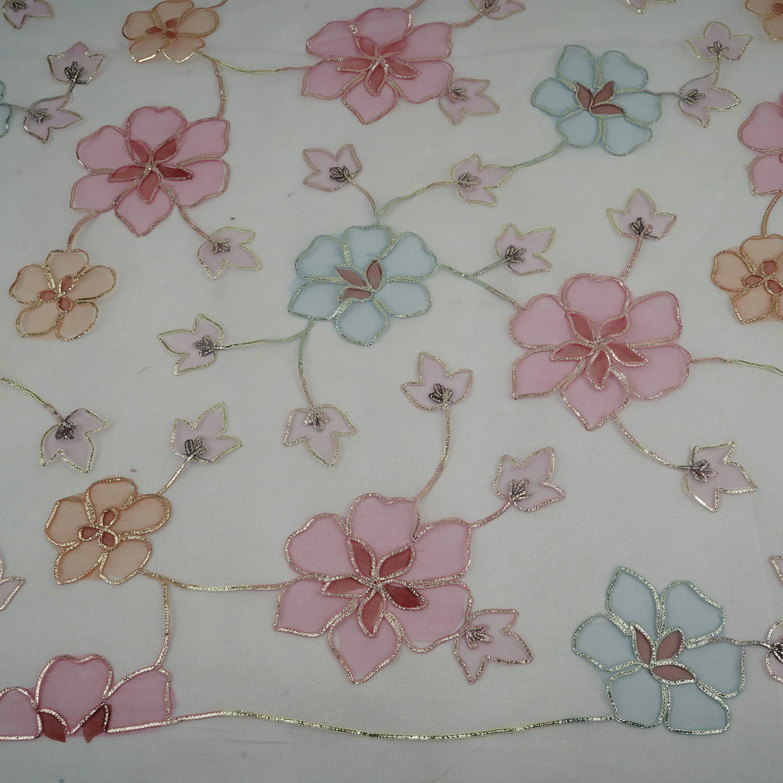 Lavender Pink Applique Work Organza Fabric SGS-32108 - Image 2