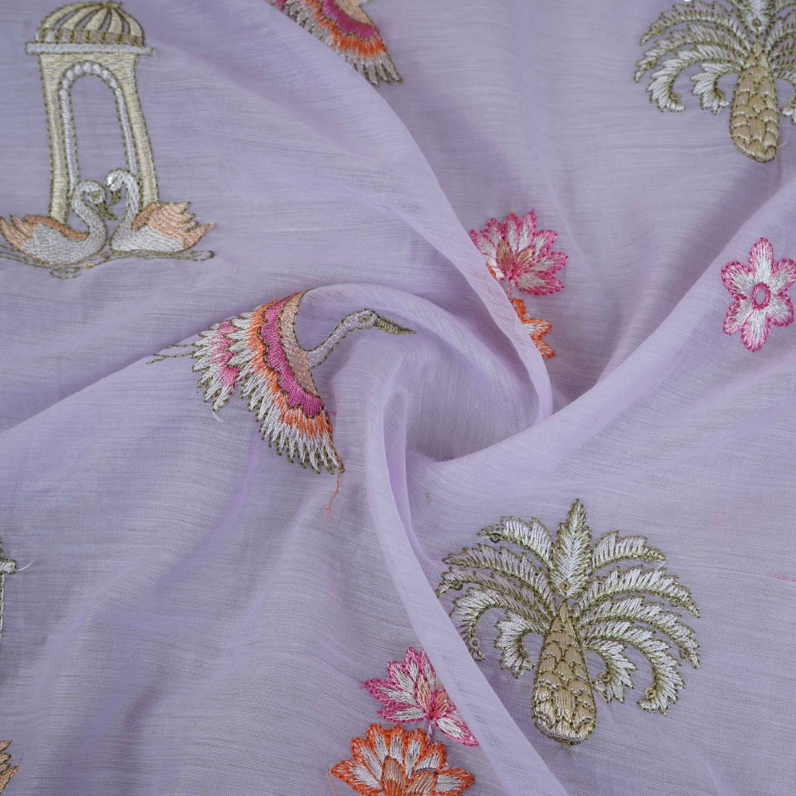 Lavender Temple Embroidery Chanderi Fabric DC-30564 - Image 4