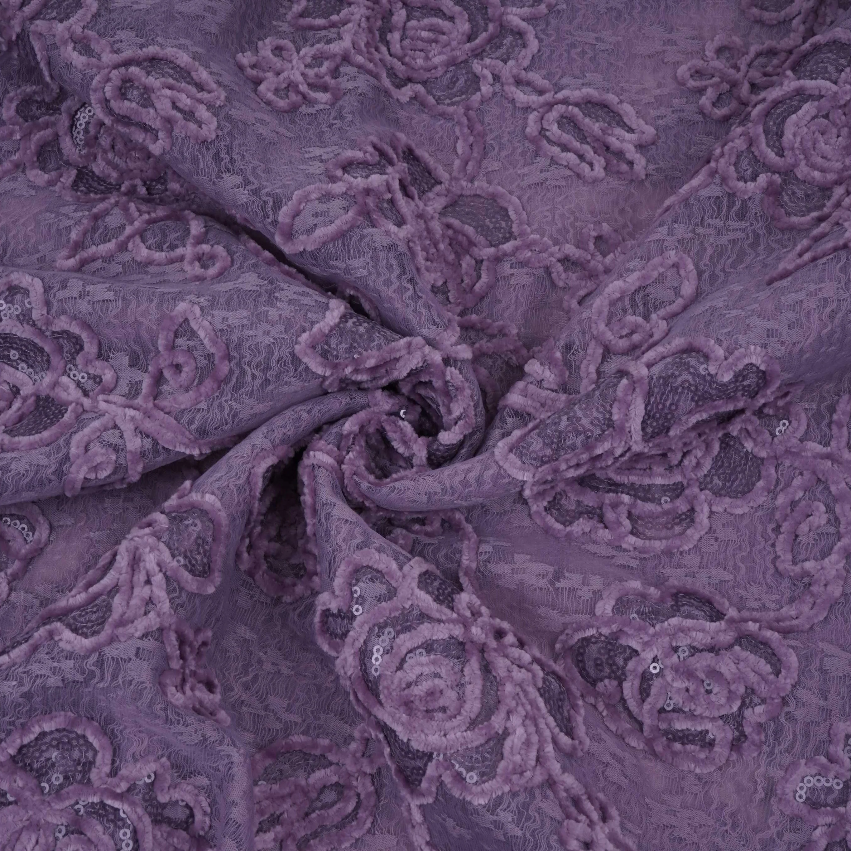 Lavender Velvet Work Floral Embroidery Lace Fabric LI-32211 - Image 4