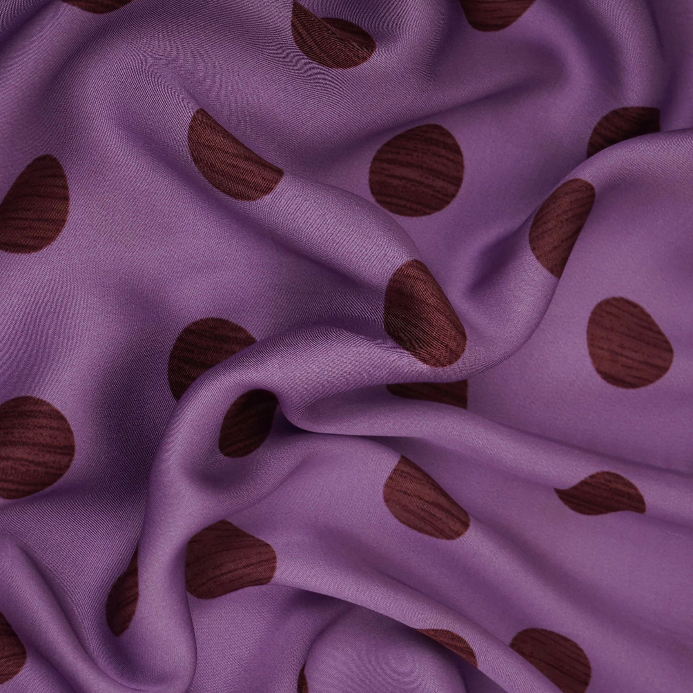 Lavender With Brown Polka Dot Modal Satin Fabric VP-32355 - Image 3