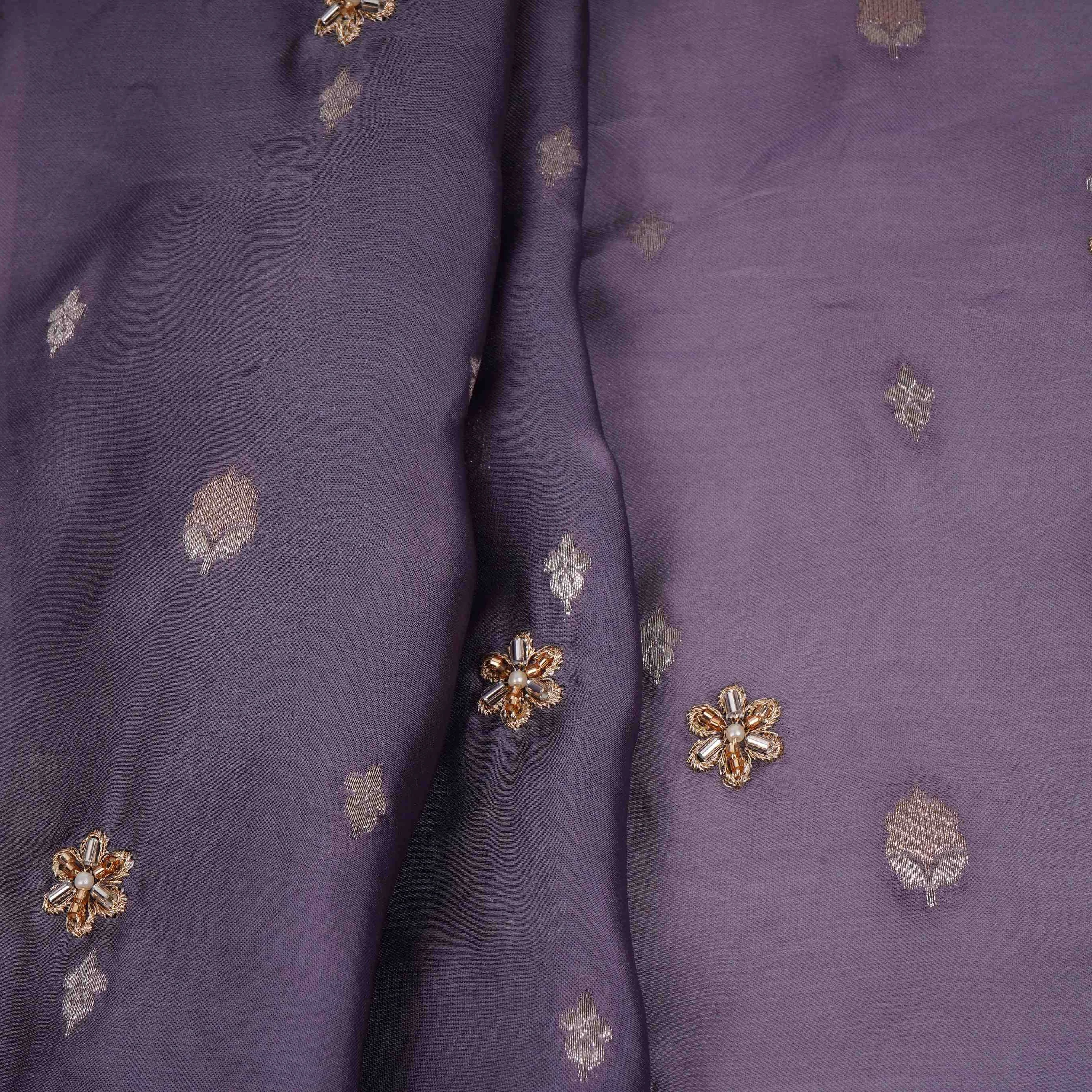 Lavender Zari cutdana embroidery Satin Silk Fabric TF-31121 - Image 4