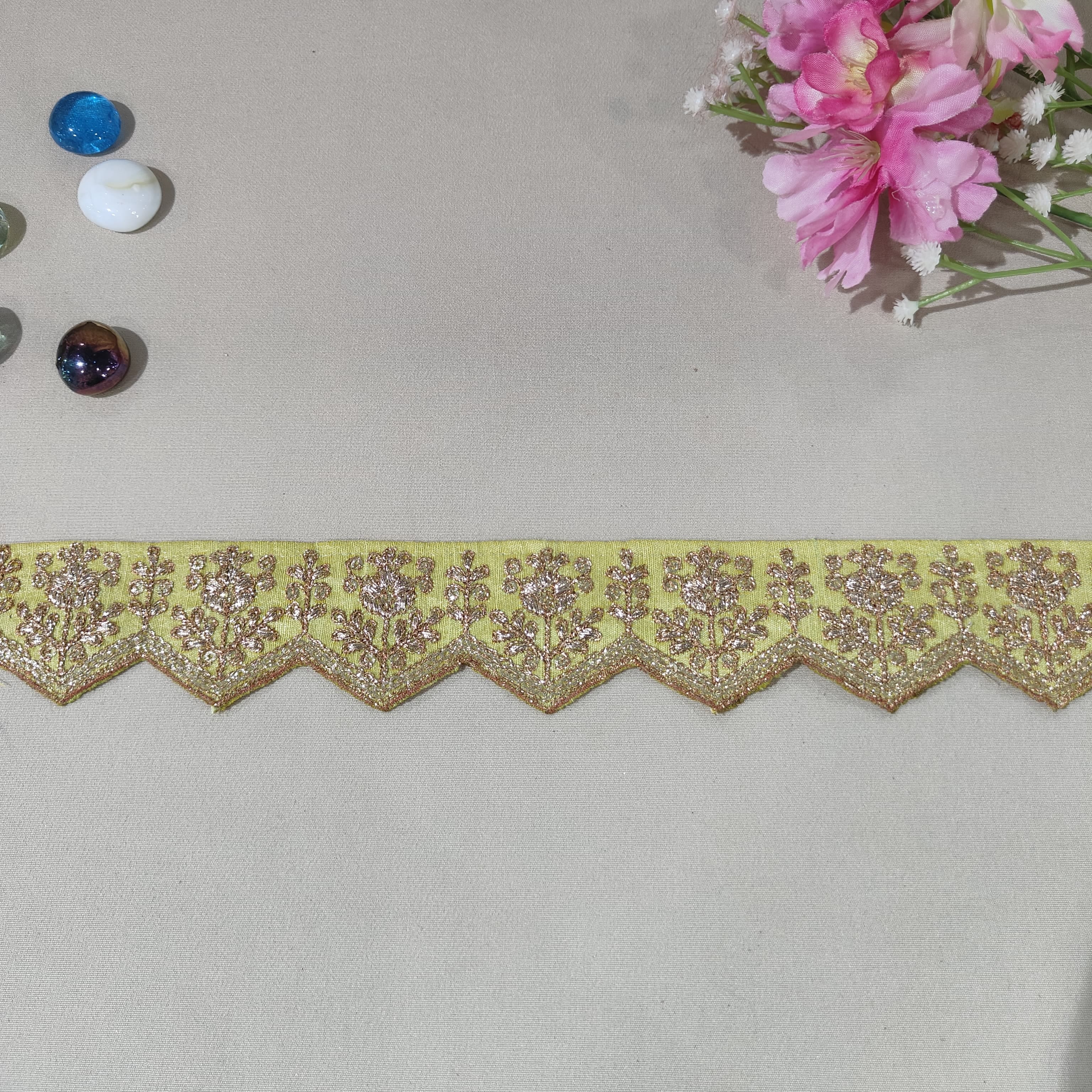 Lemon Green Chevron Zari Embroidery Lace 15839 - Image 3