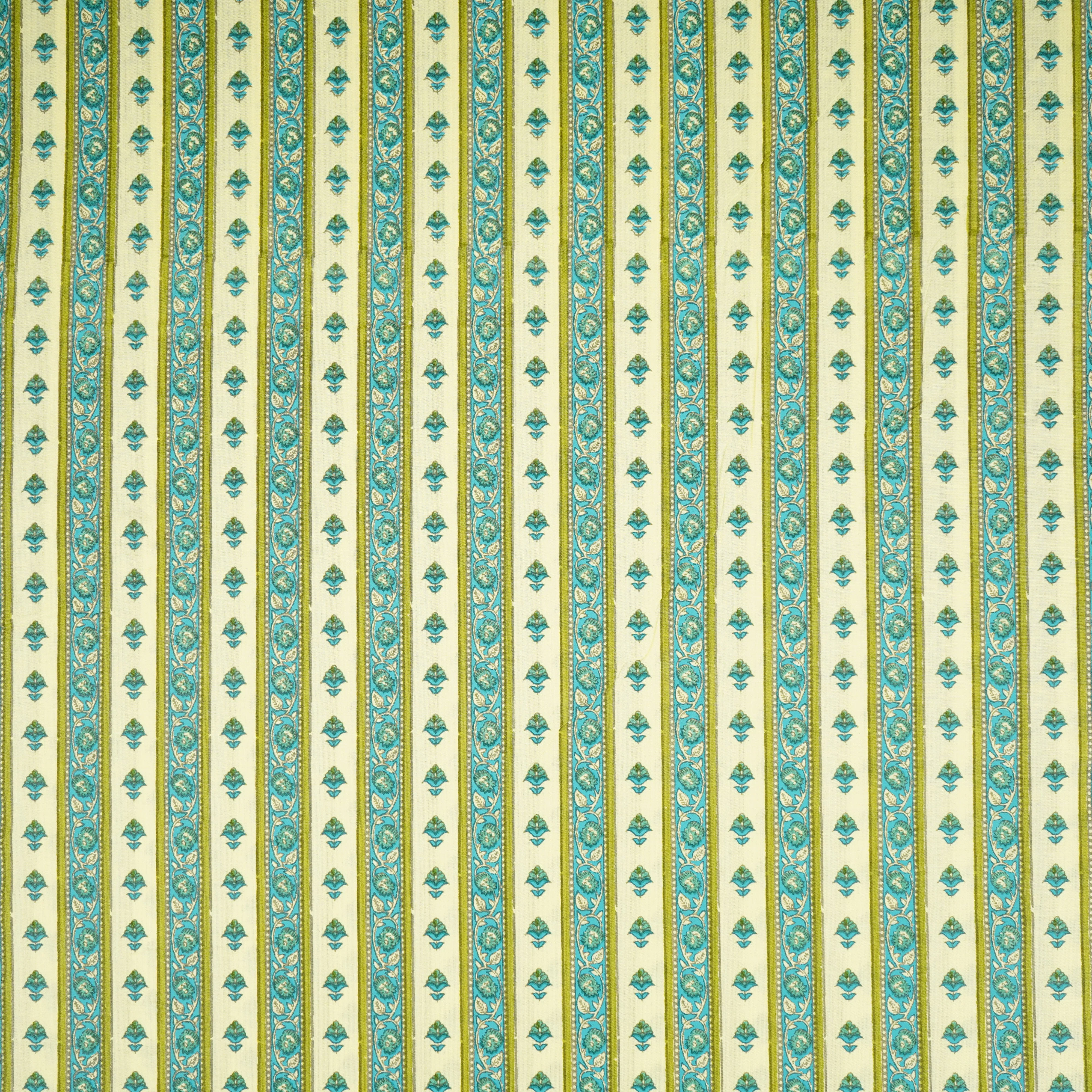 Lemon Yellow Floral Stripes Ajrakh Print Cotton Fabric PB-29716 - Image 2