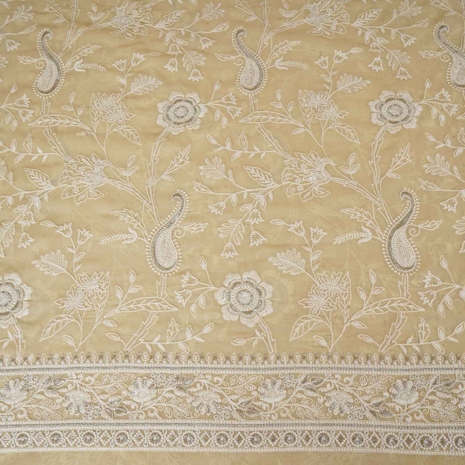 Lemon Yellow Floral Thread Sequins Embroidery Chikankari Georgette Fabric DR-28285 - Image 4