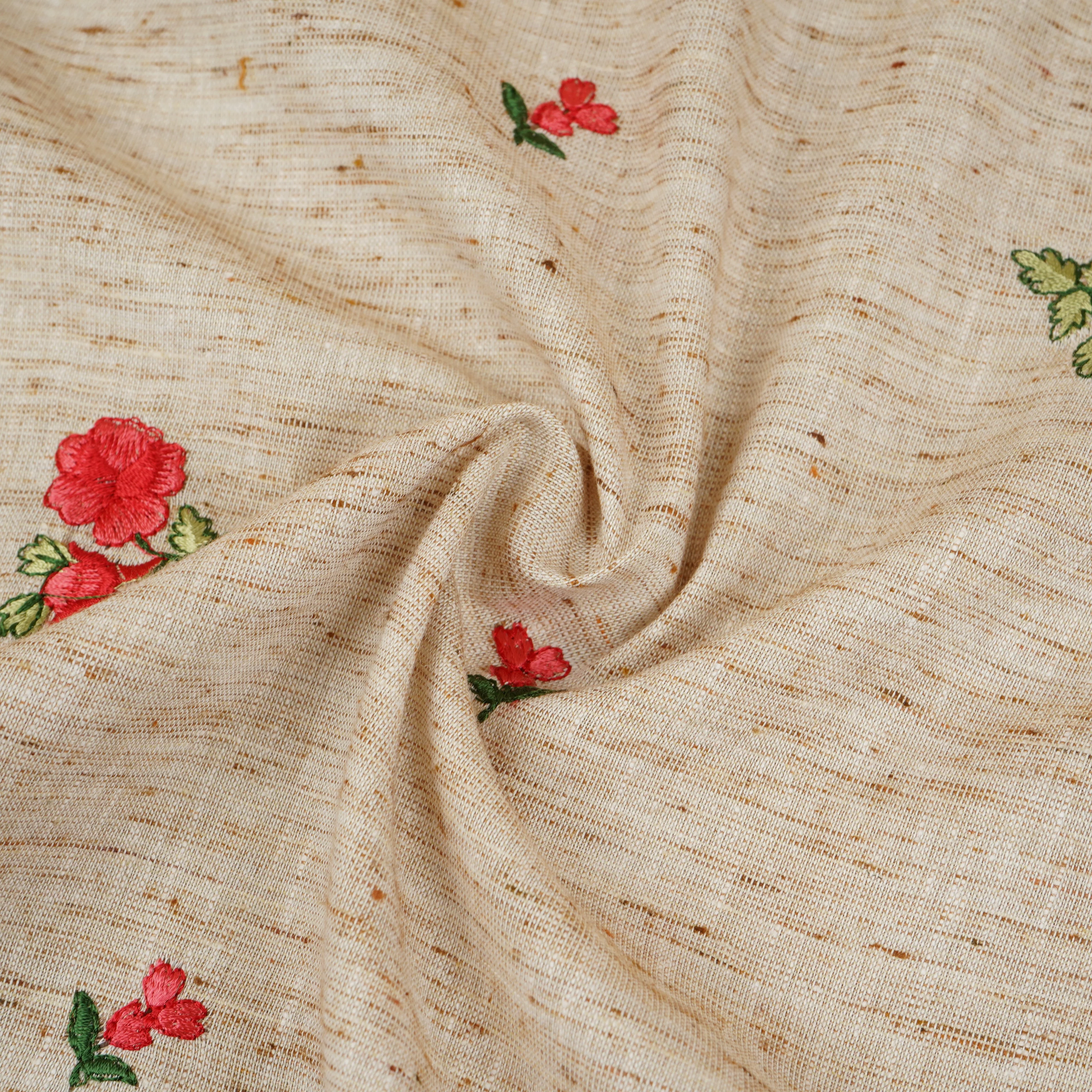 Light Beige Floral Embroidery South Cotton Fabric GTS-30270 - Image 3