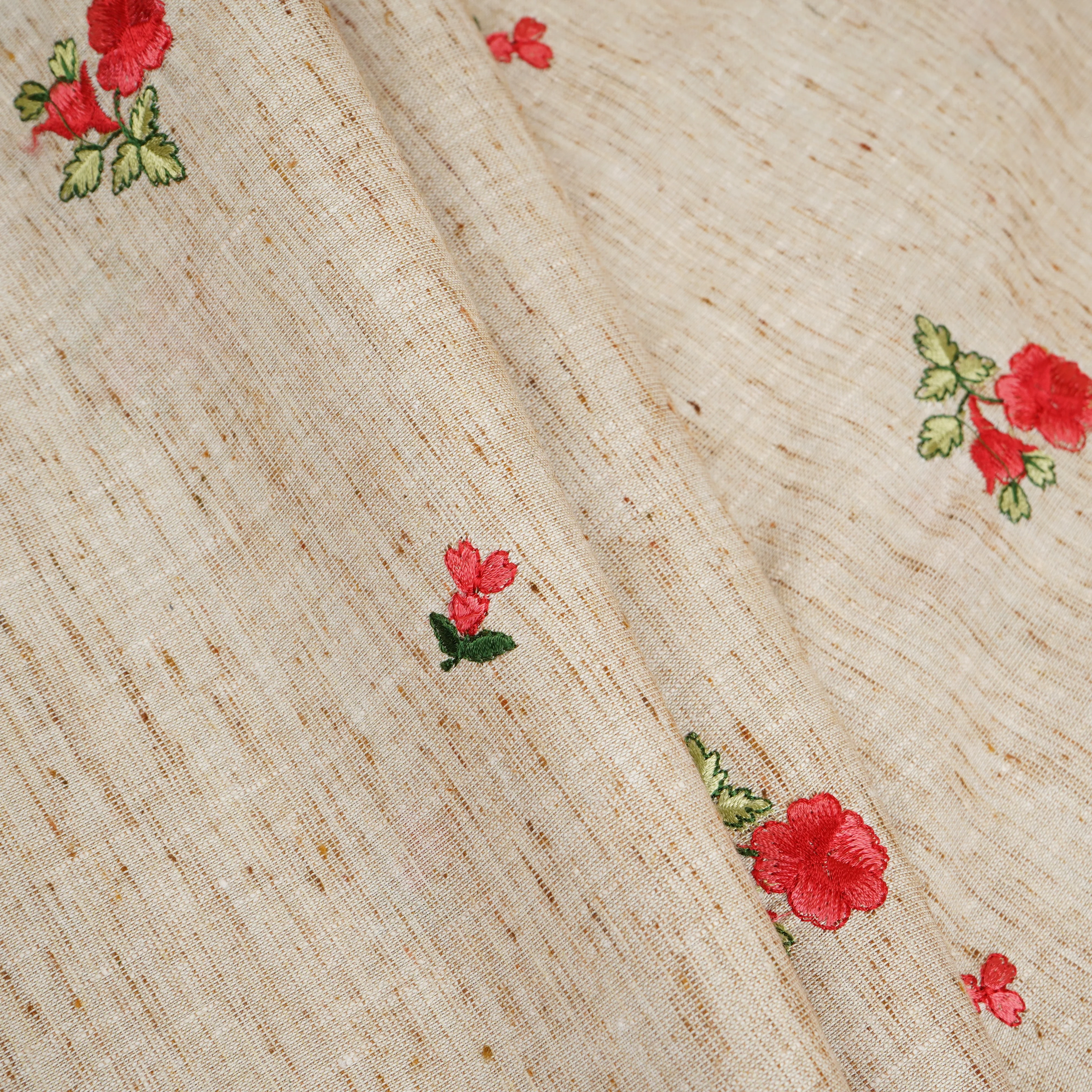 Light Beige Floral Embroidery South Cotton Fabric GTS-30270 - Image 4
