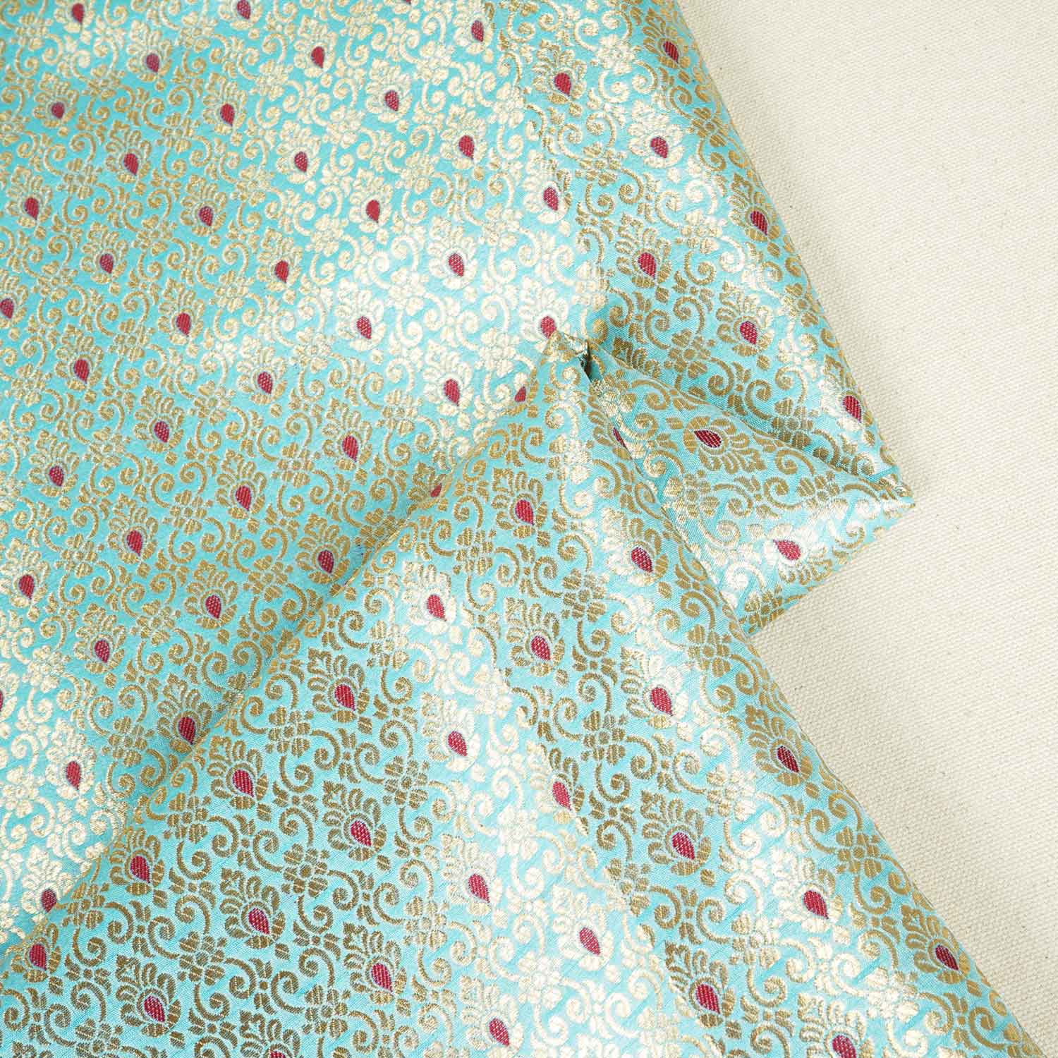 Light Blue Mina Buta Jaal Brocade Fabric KR-28064 - Image 2