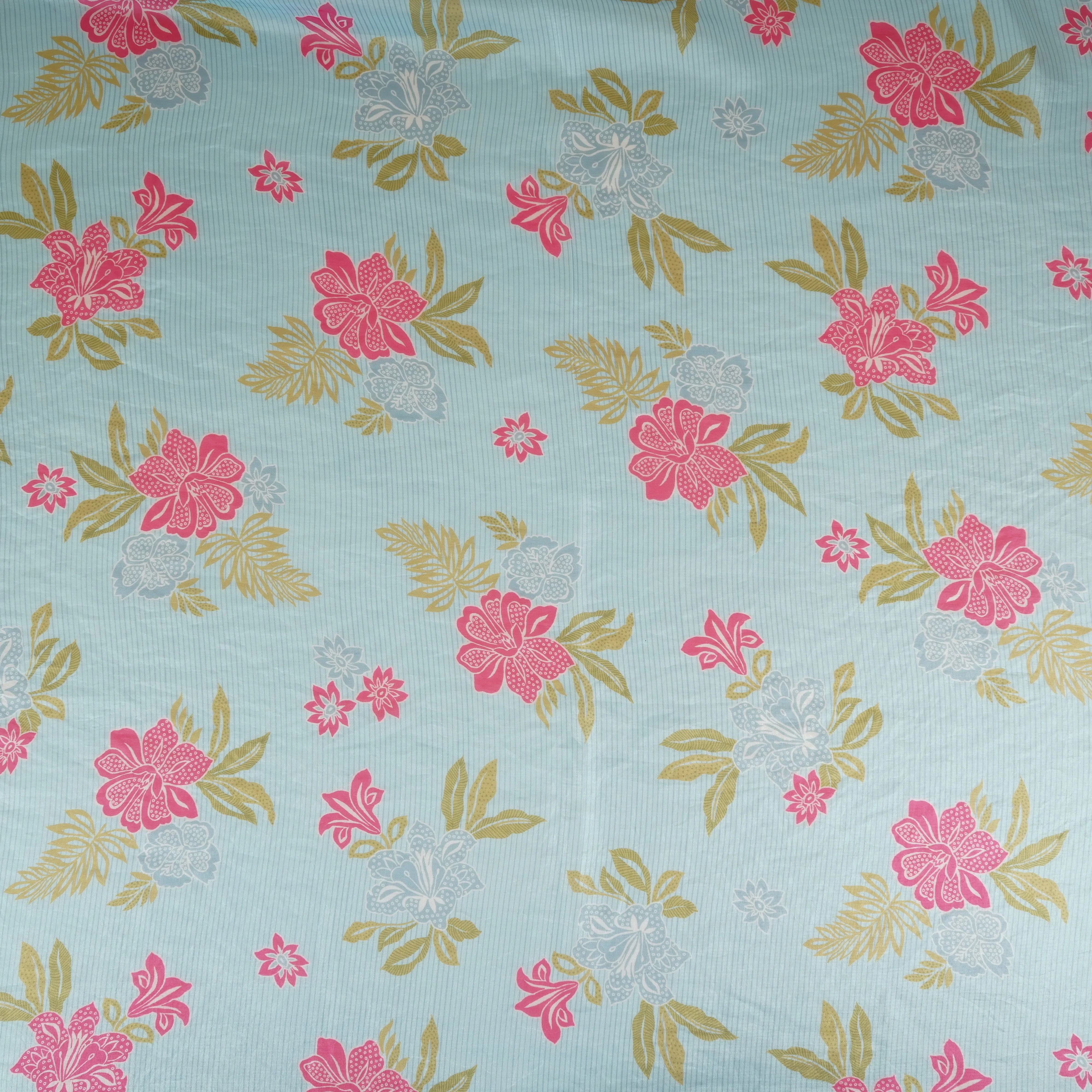Light Blue Stripes Floral Print Organza Fabric VF-30081 - Image 2