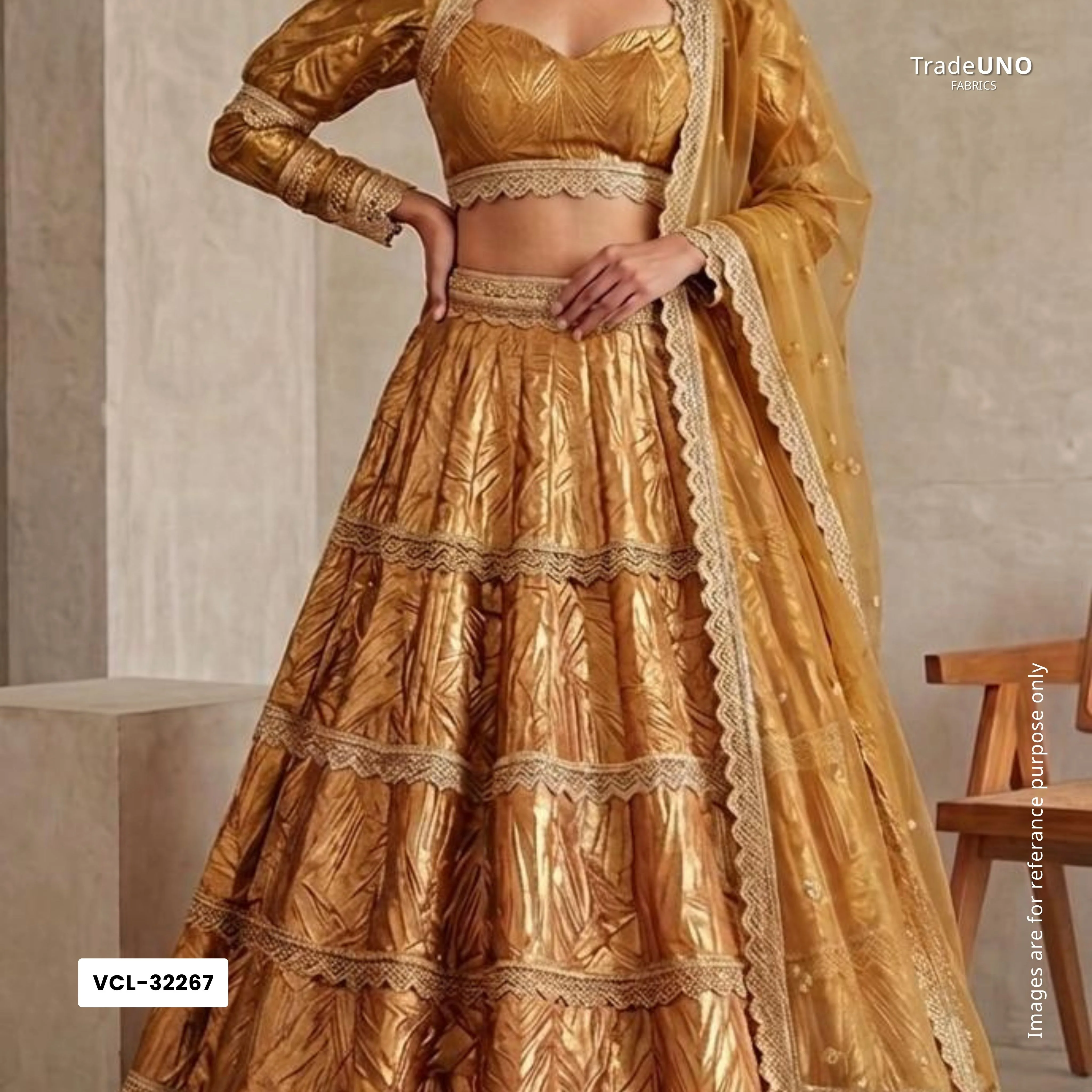 Light Gold Solid Zari Crush Fabric VCL-32267 - Image 6