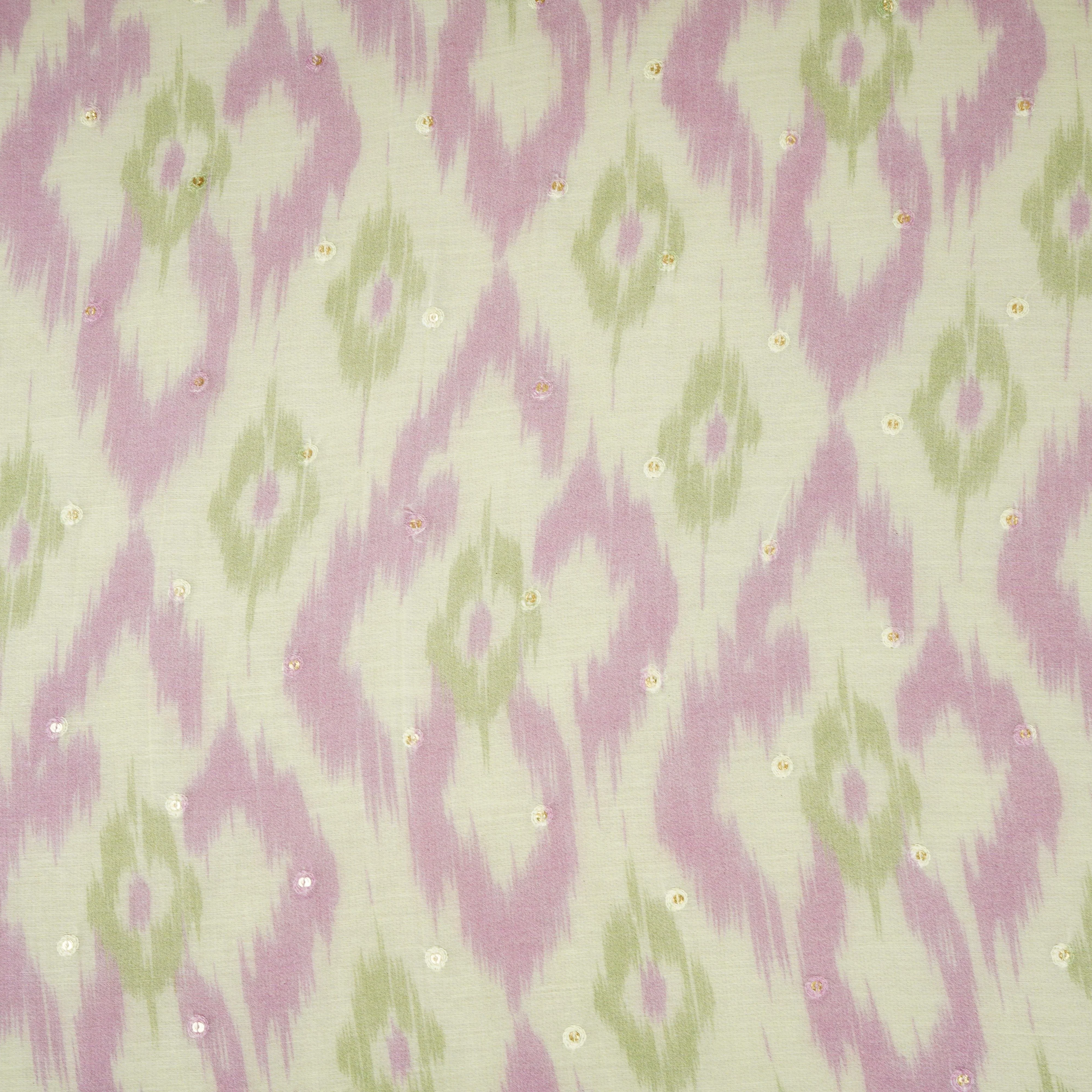 Light Green Ikkat print mukaish work Mul Chanderi Fabric SNA-29626 - Image 2