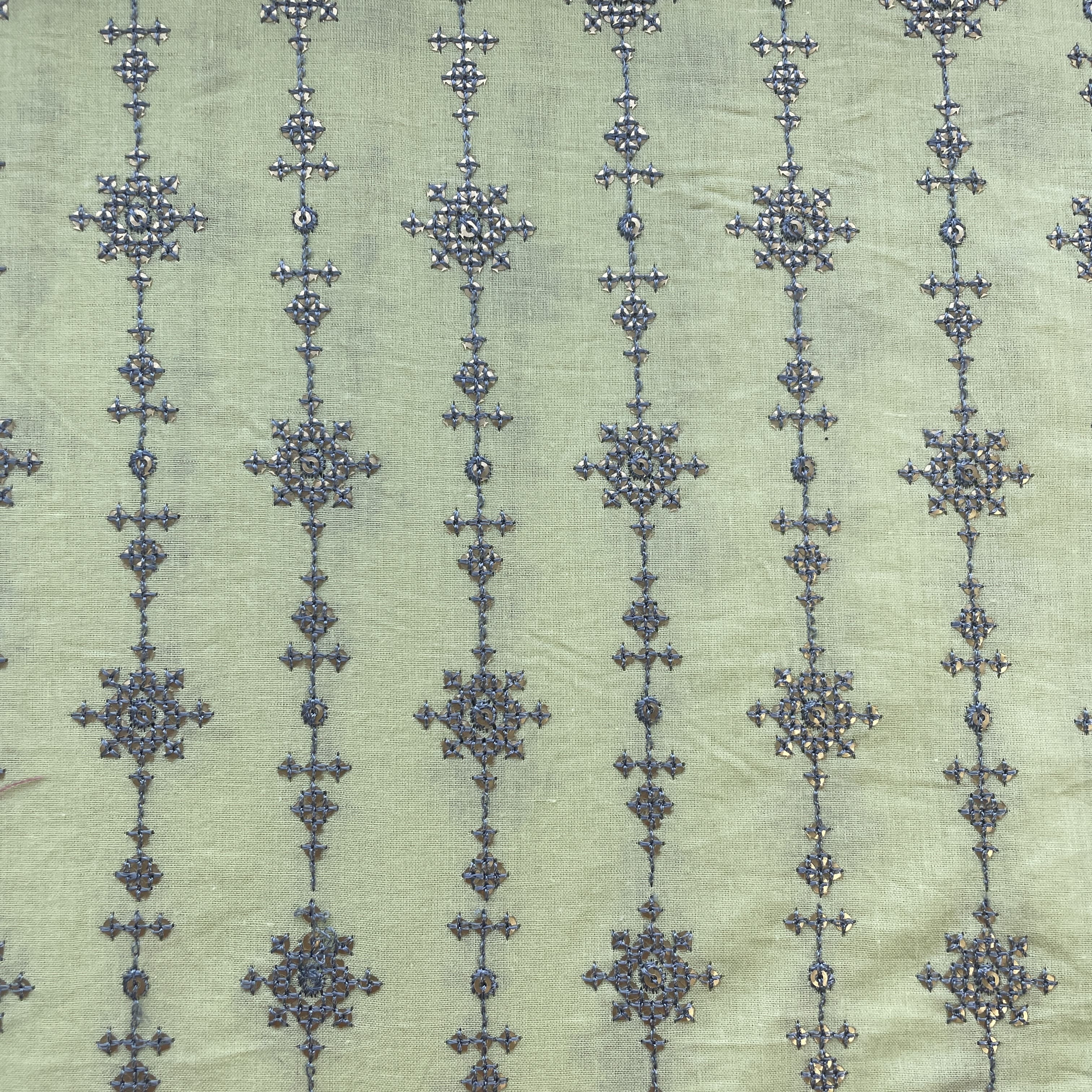 Light Green Sequins Embroidery Cotton Fabric 15523 - Image 2