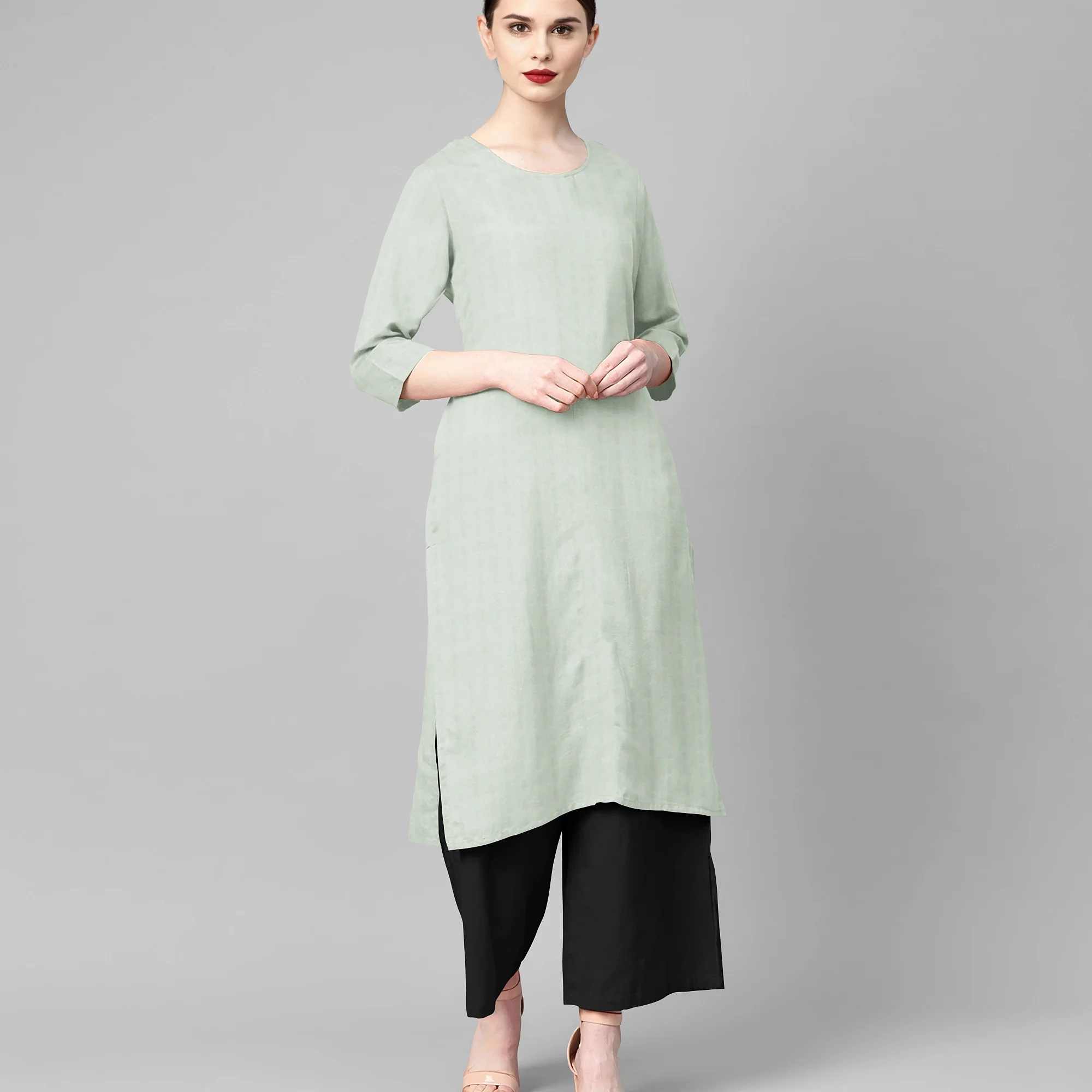 Light Green Solid Georgette Fabric - Image 3