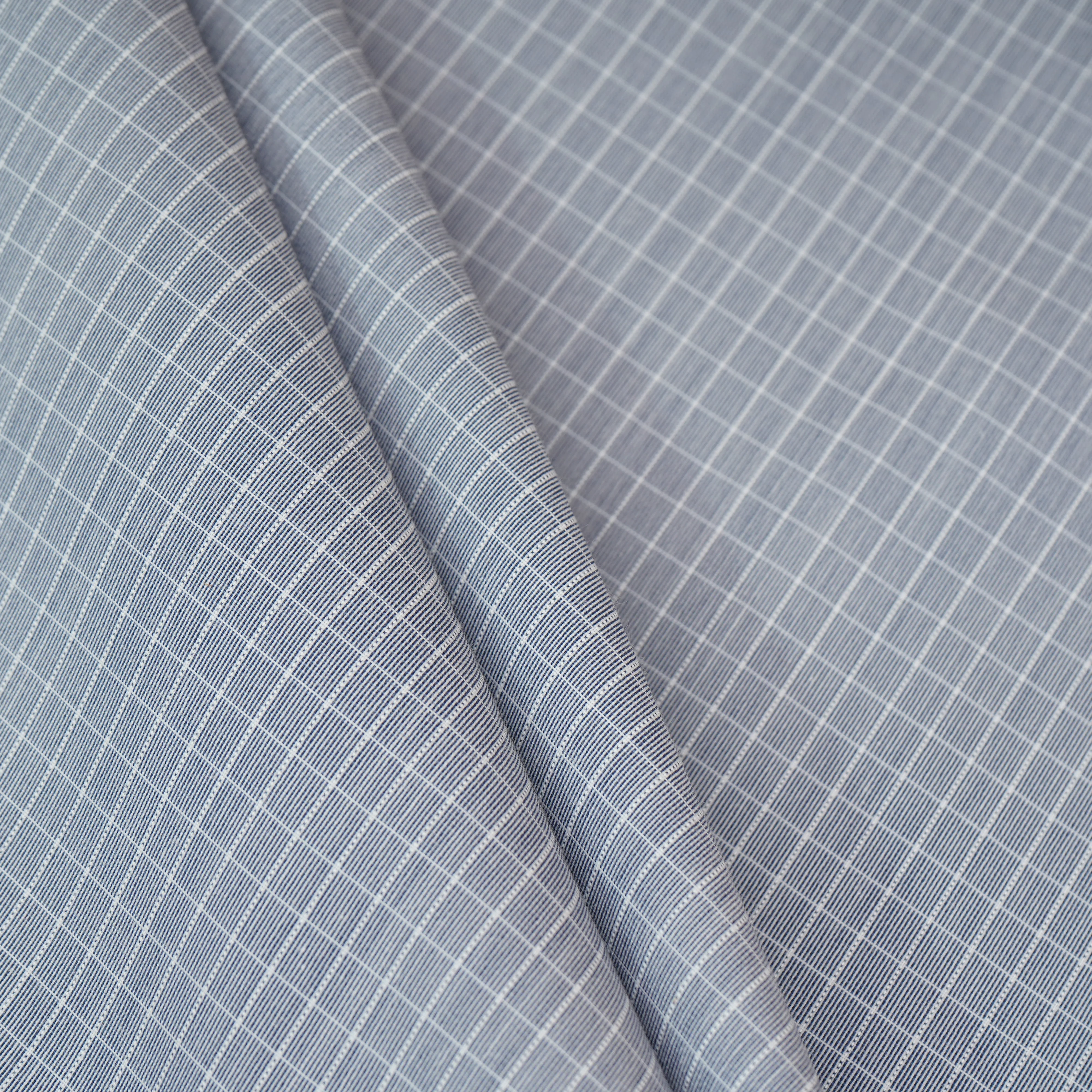 Light Grey & White Check Print Poplin Fabric MFM-30121 - Image 4