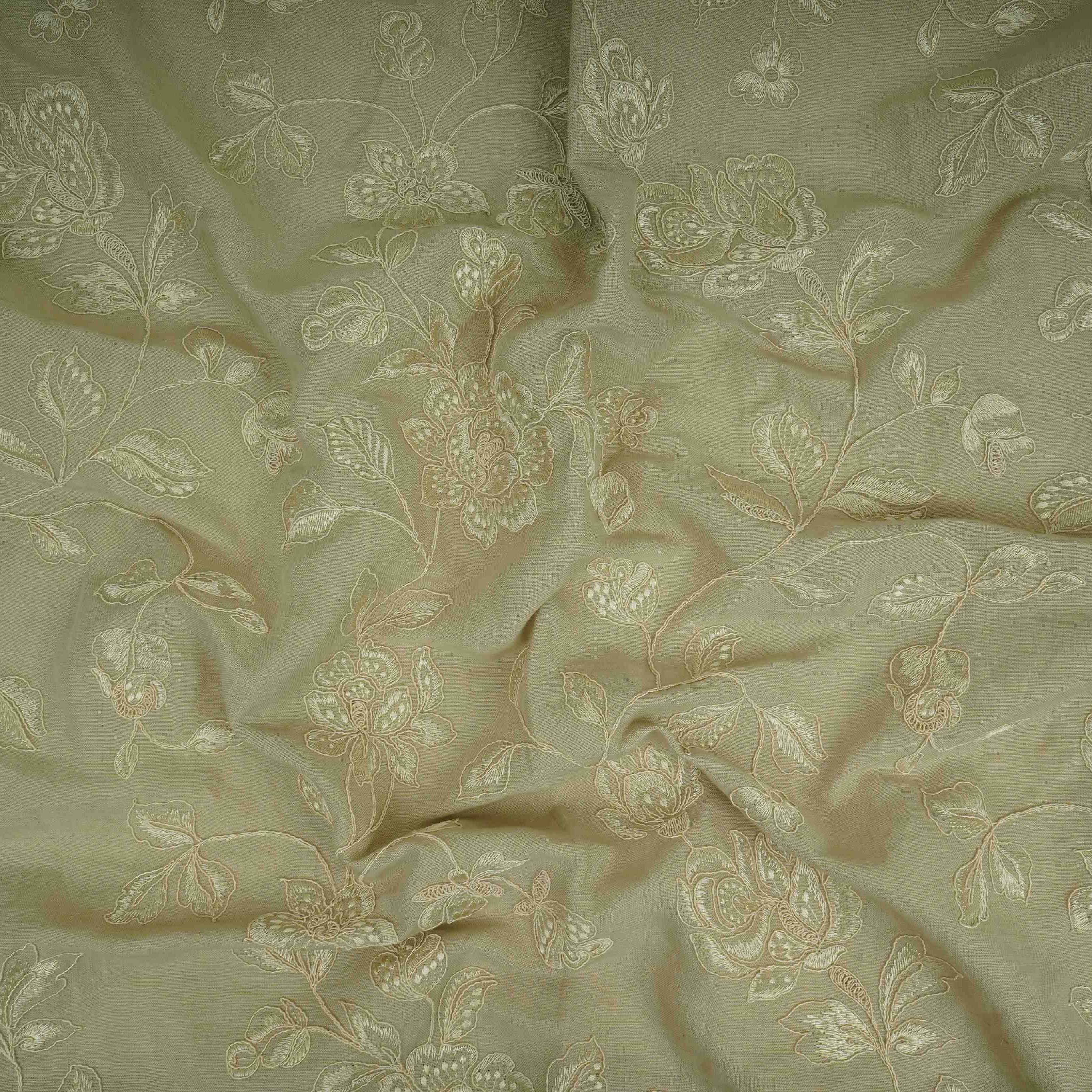 Light Grey floral embroidery Pure Linen Fabric GPF-32065 - Image 3