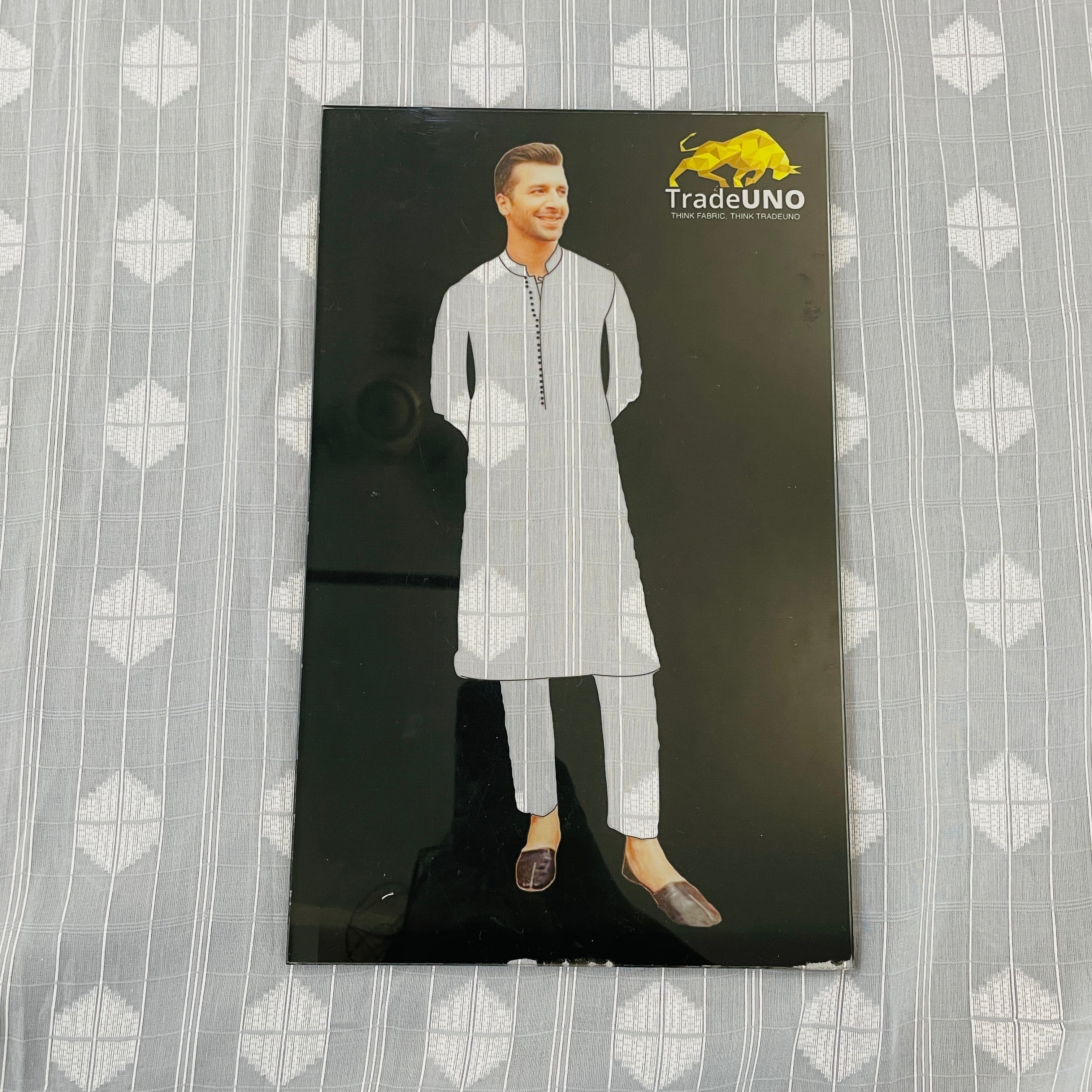 Light Grey White Handblock Print Cotton 12016 - Image 3