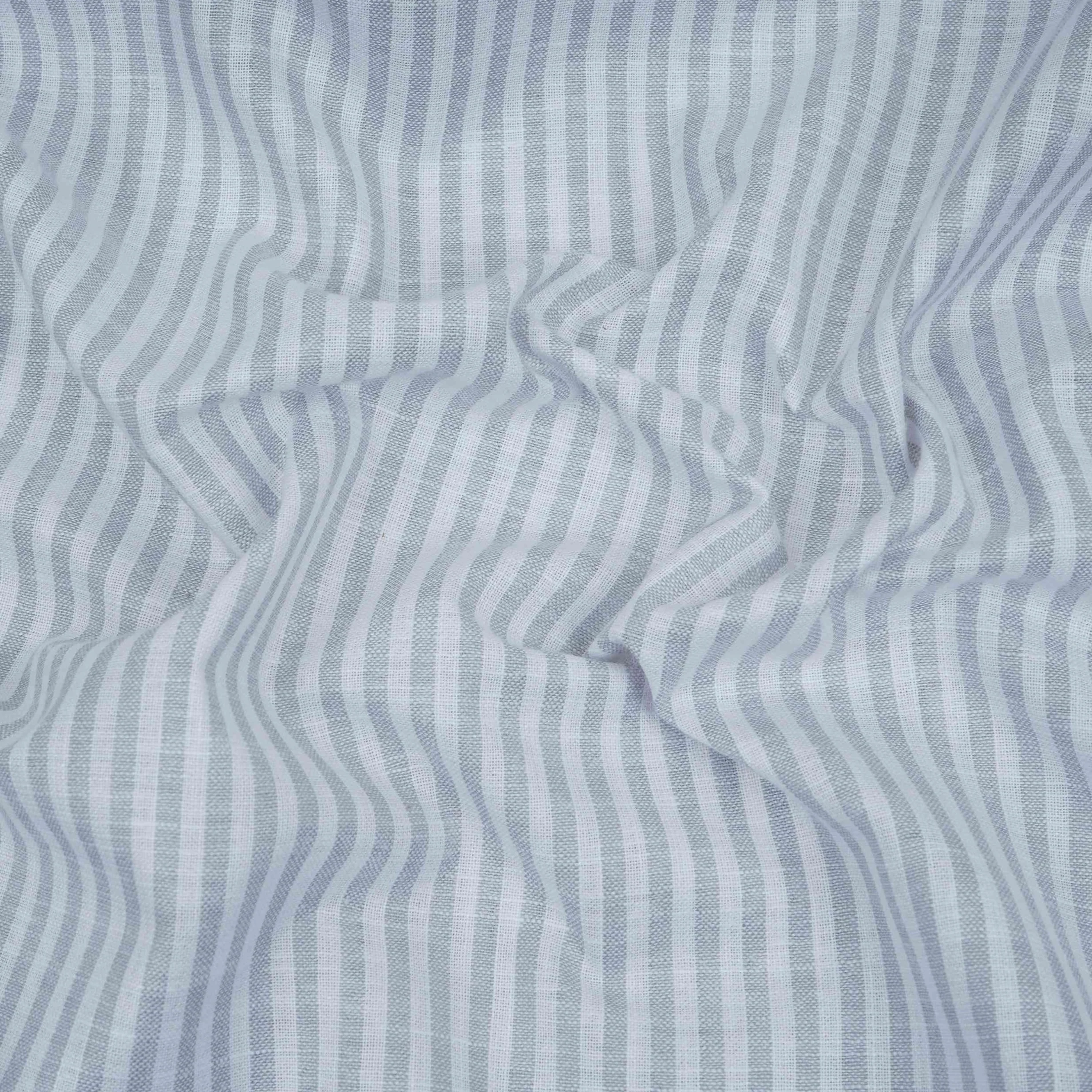 Light Grey With Off White Stripes Cotton Linen Fabric MFM-32411 - Image 3