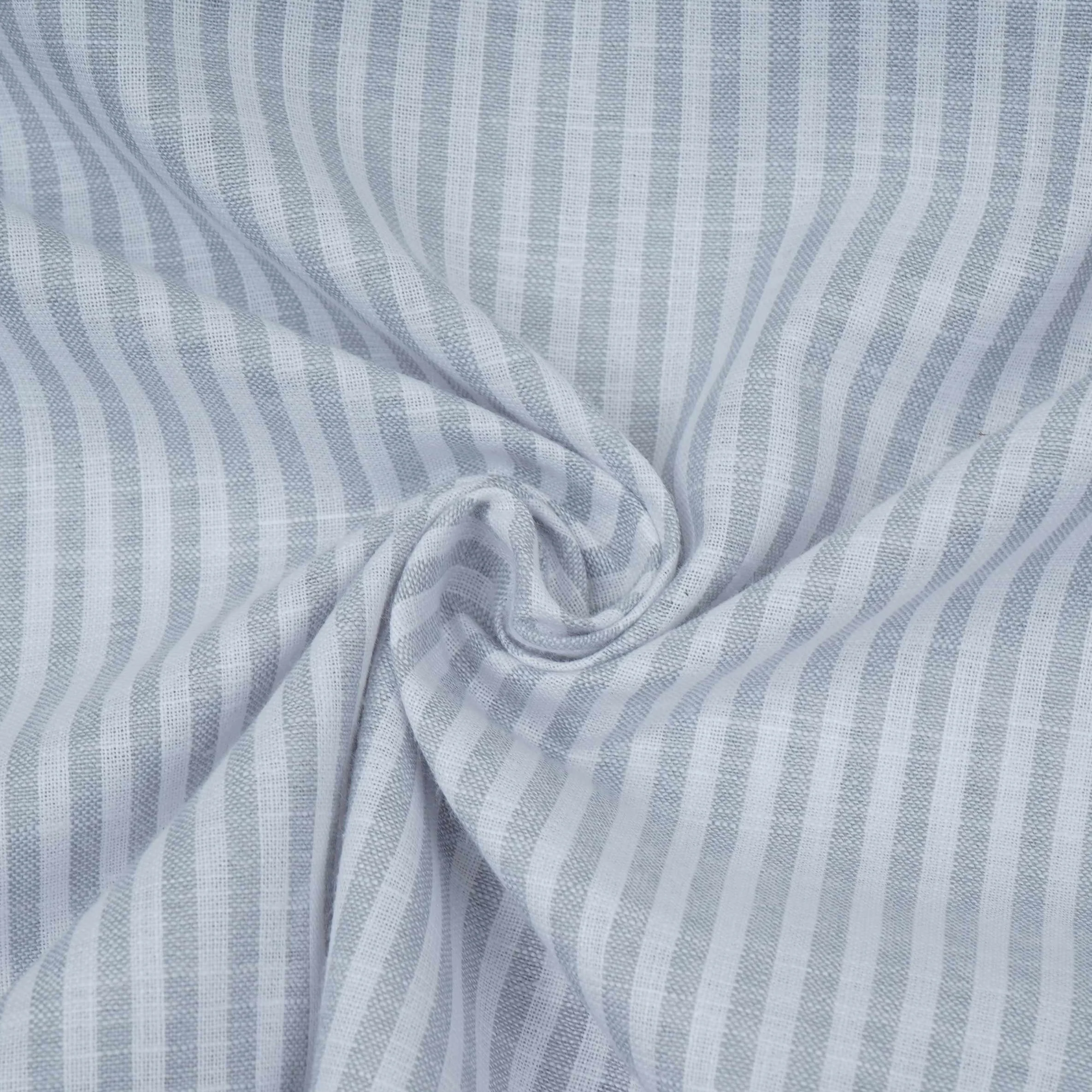 Light Grey With Off White Stripes Cotton Linen Fabric MFM-32411 - Image 4