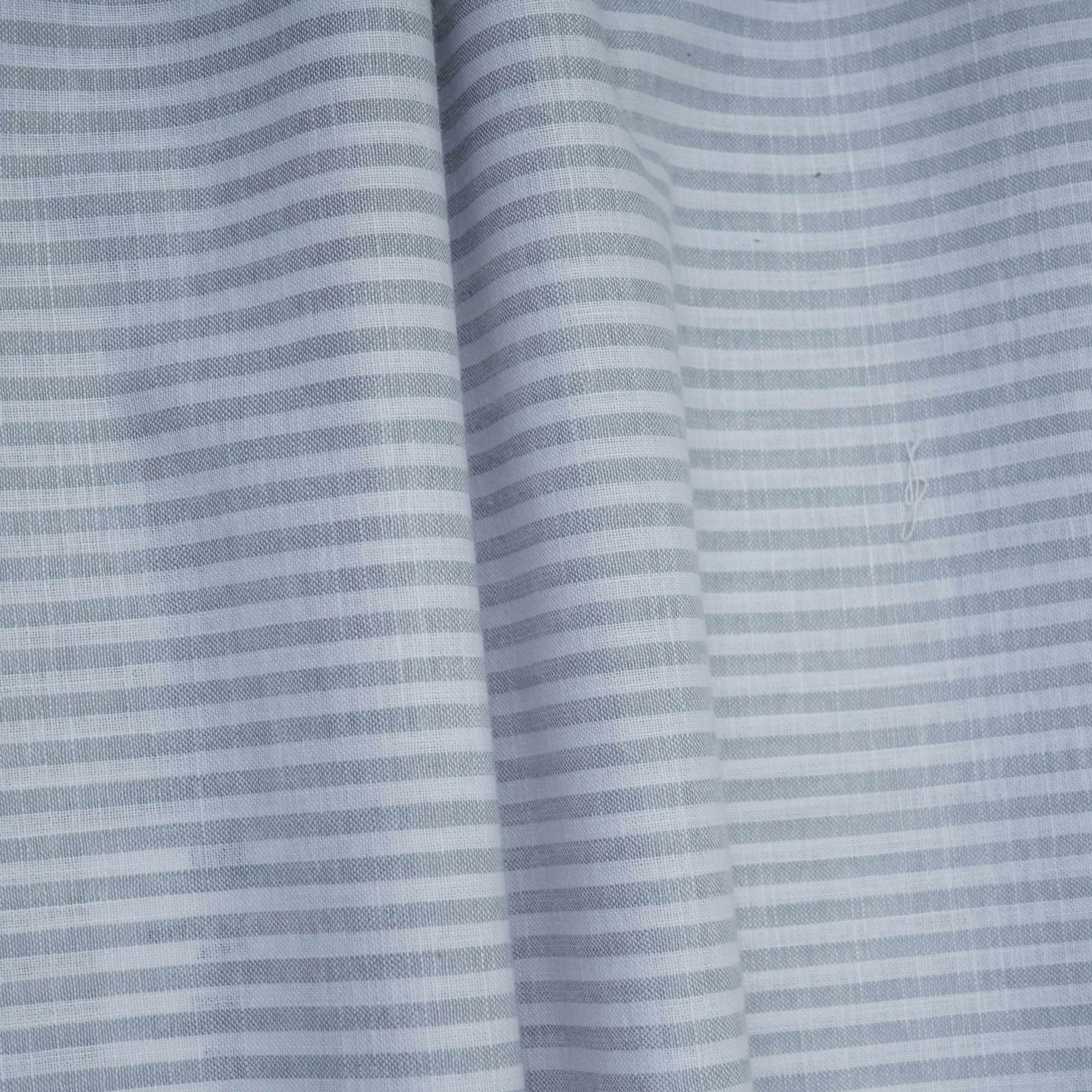 Light Grey With Off White Stripes Cotton Linen Fabric MFM-32411 - Image 5