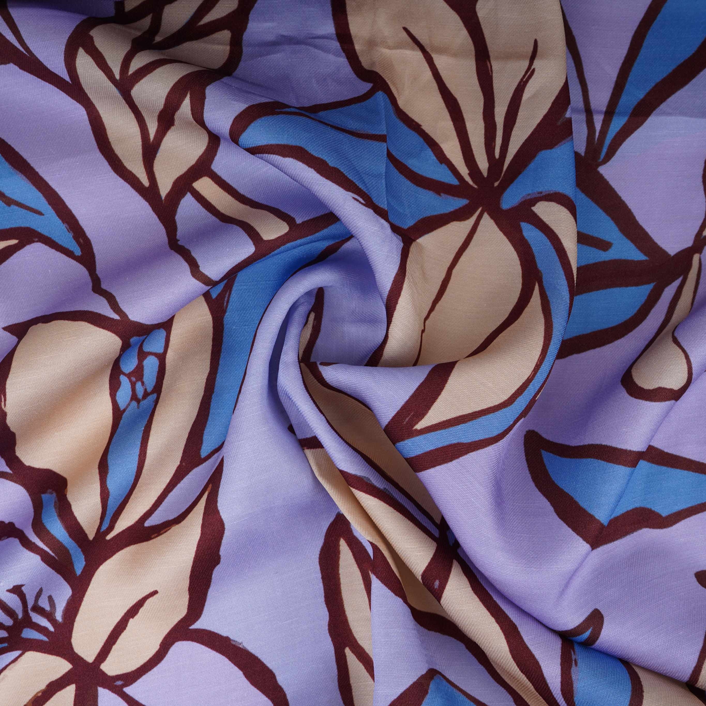 Light Lavender Floral Print Satin Linen Fabric MT-30983 - Image 4