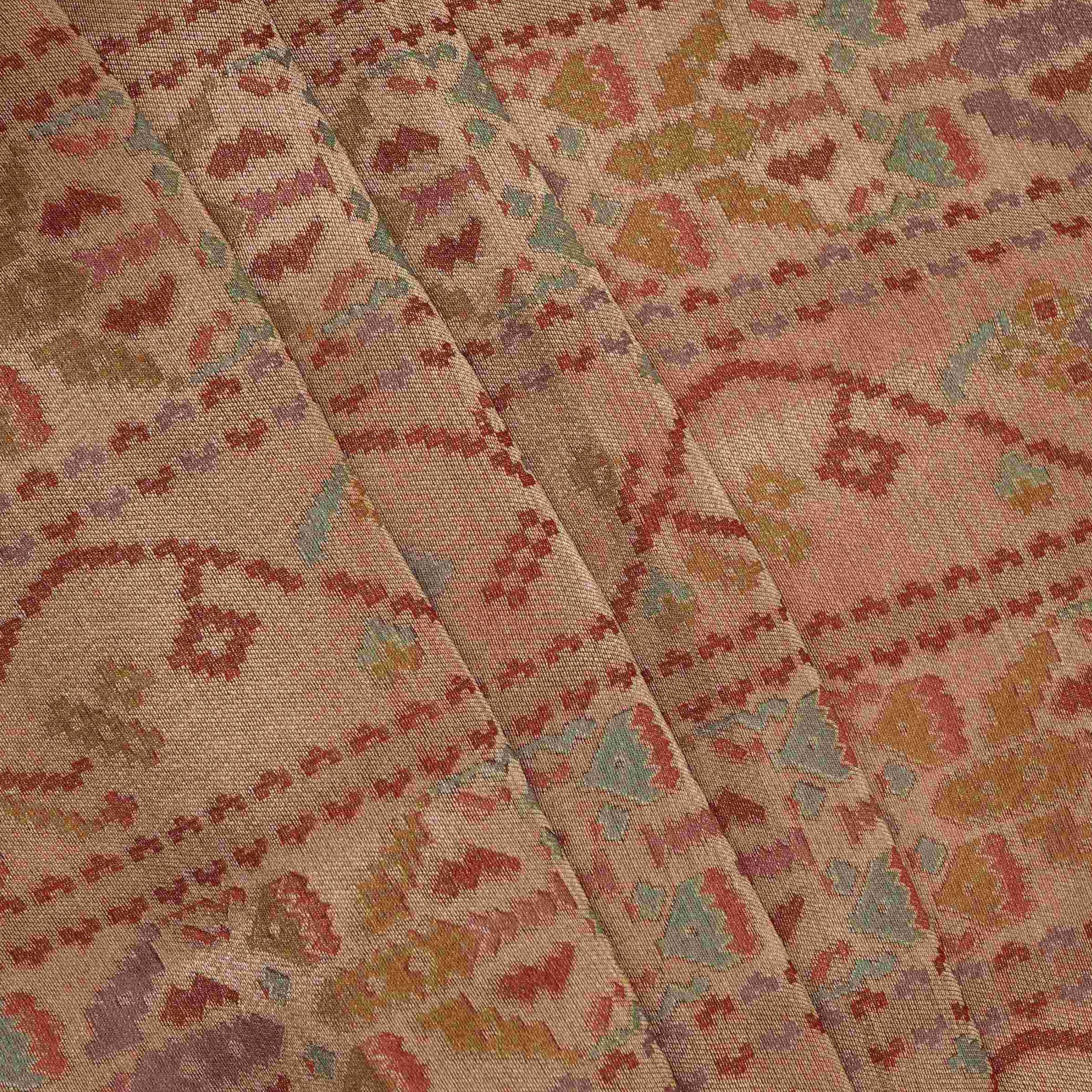 Light Peach With Multicolor Geometrical Kanjivaram Silk Fabric MTI-32420 - Image 5
