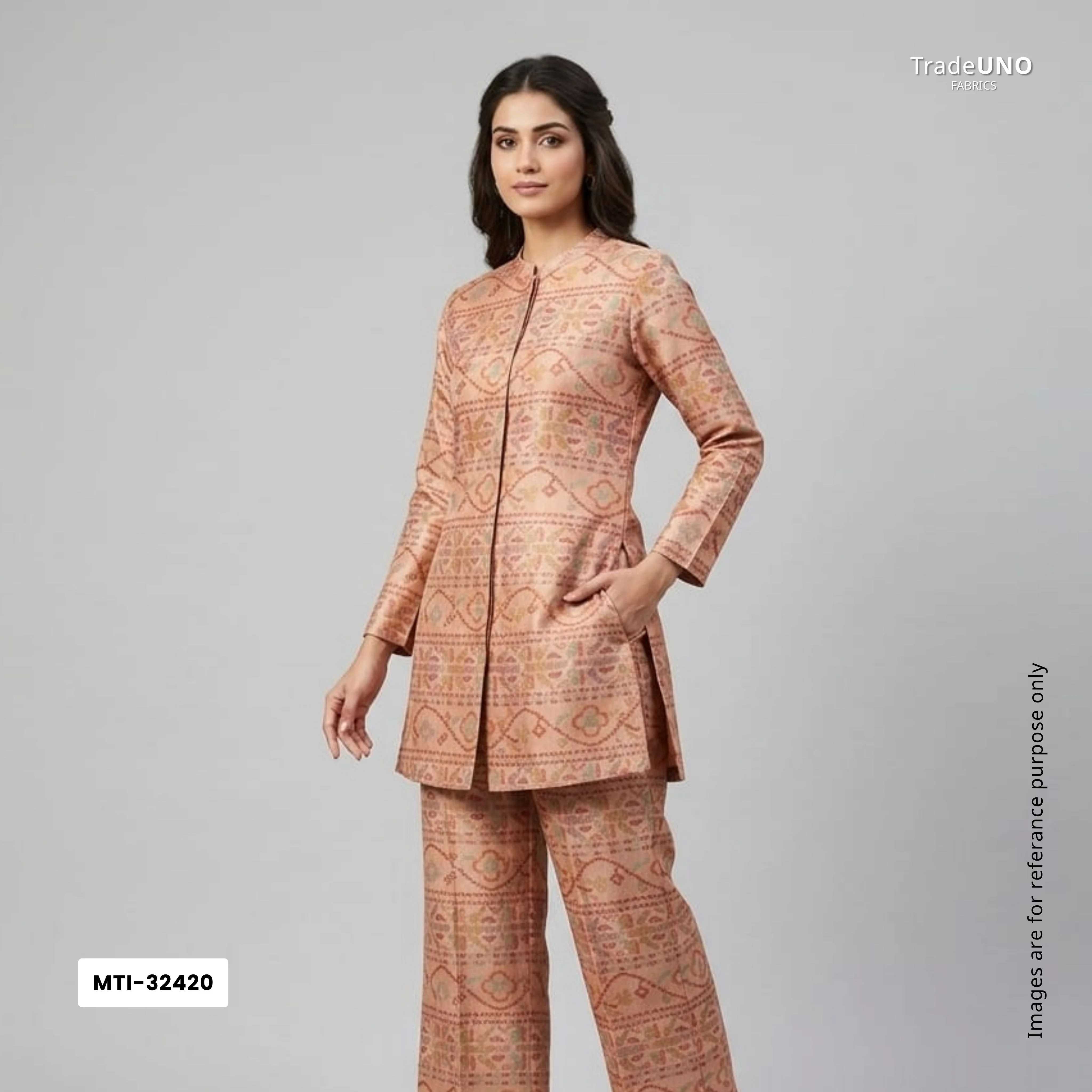 Light Peach With Multicolor Geometrical Kanjivaram Silk Fabric MTI-32420 - Image 6