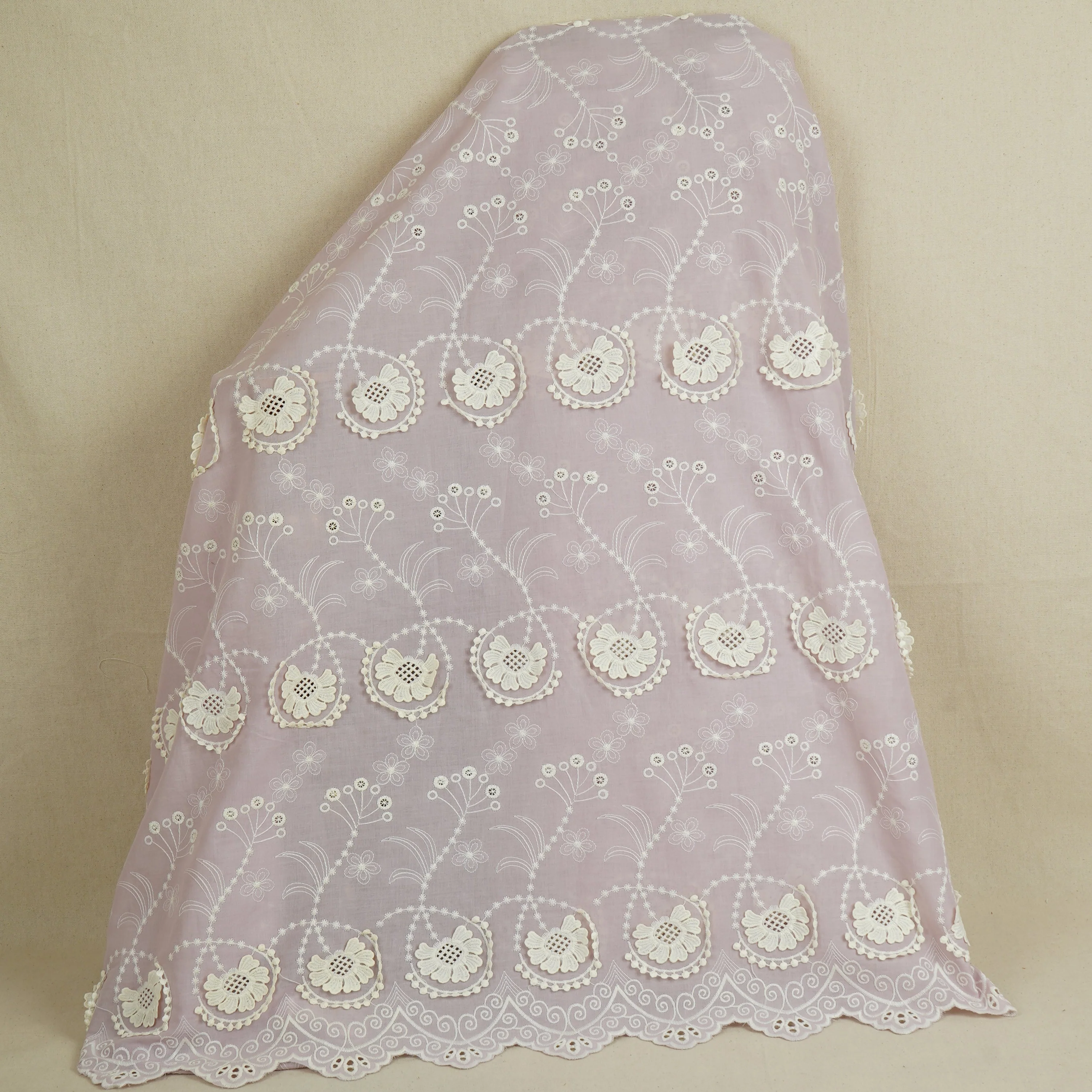 Light Pink Floral 3D Schiffli Embroidery Cotton Schiffli Fabric AF-30093