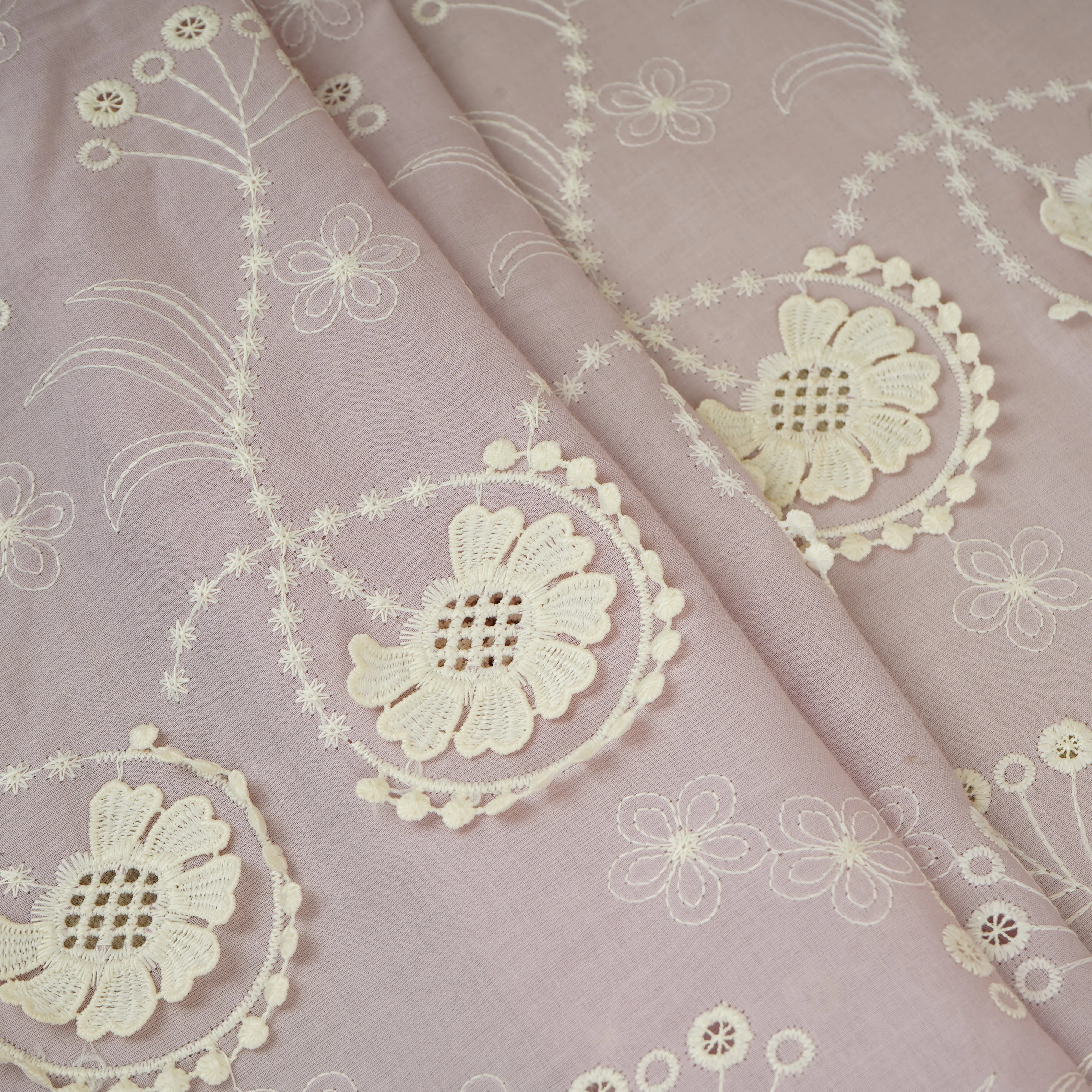Light Pink Floral 3D Schiffli Embroidery Cotton Schiffli Fabric AF-30093 - Image 4