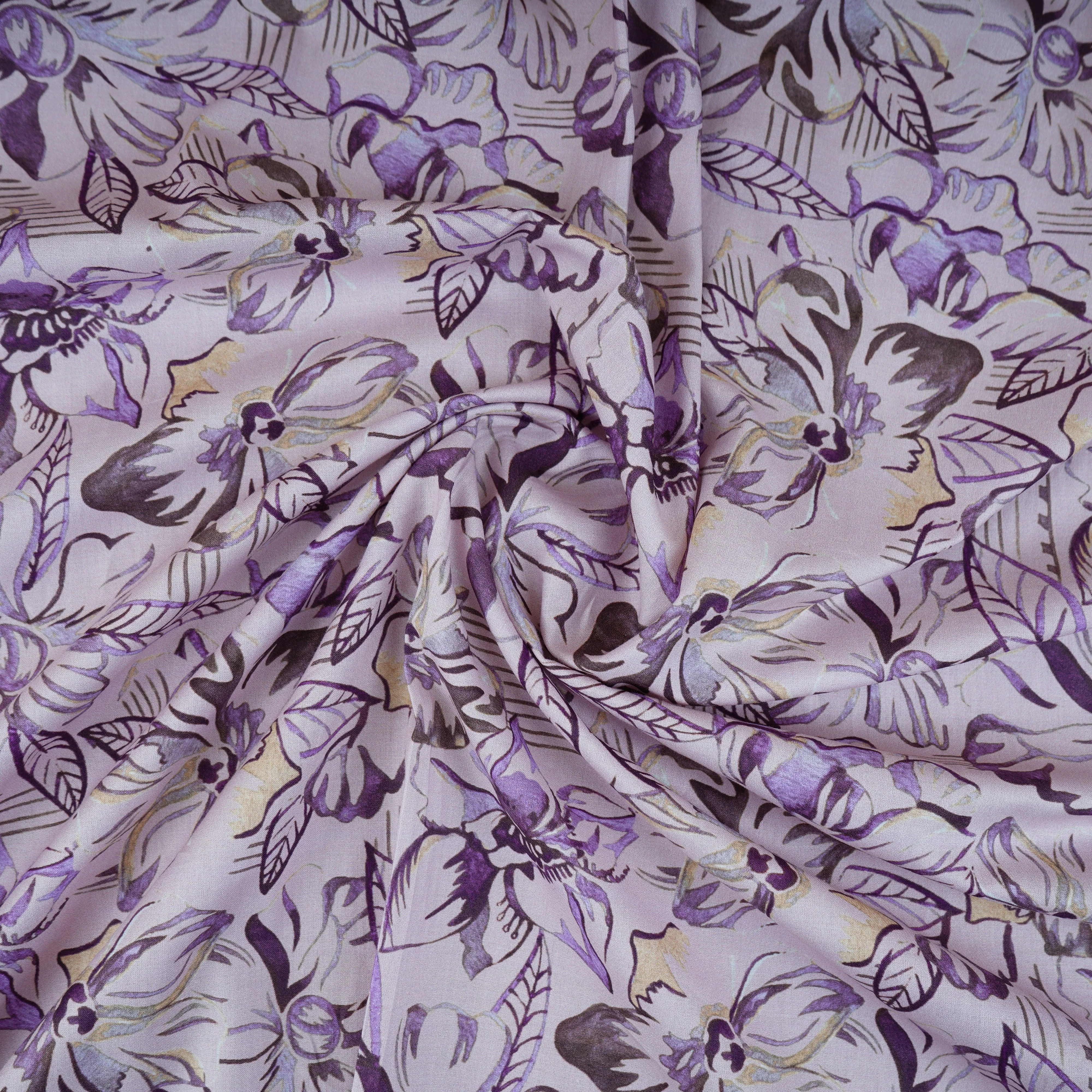 Light Pink with Black Floral Print Cotton Mulmul Fabric PG-30386 - Image 3