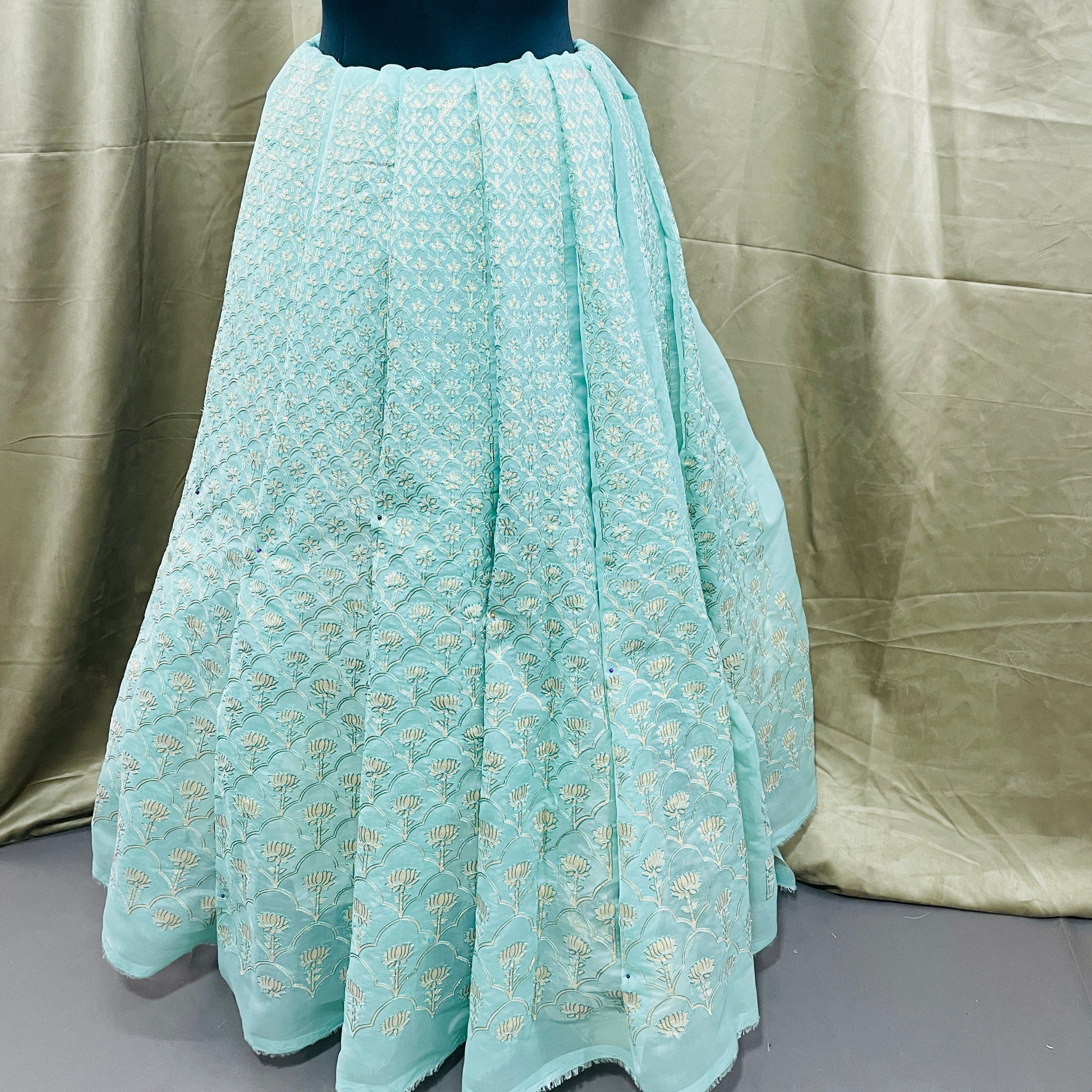 Light Sea Green Floral Sequins Embroidery Organza / 12 Kali - Image 2