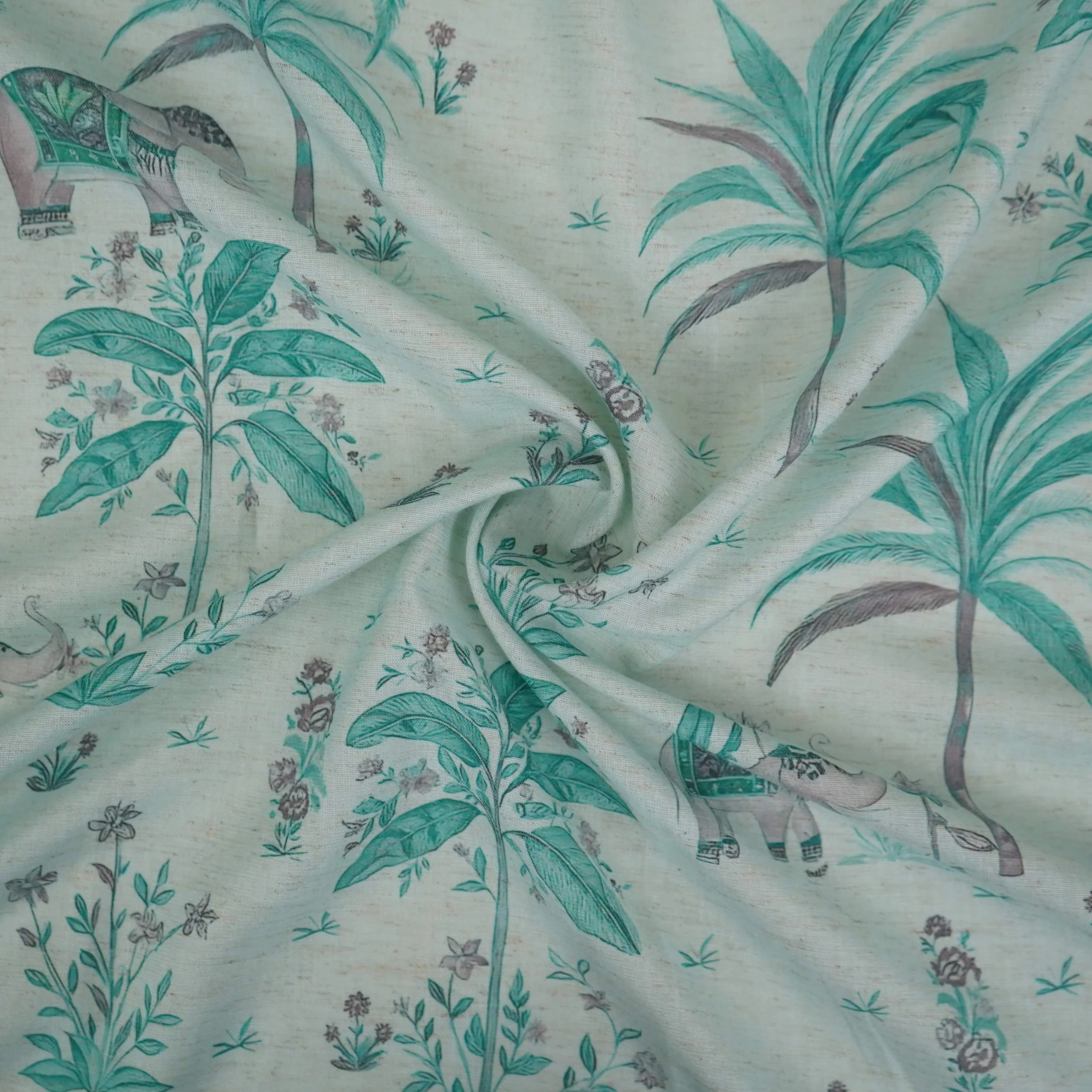 Light Sky Blue floral print Cotton Linen Fabric DE-32143 - Image 4