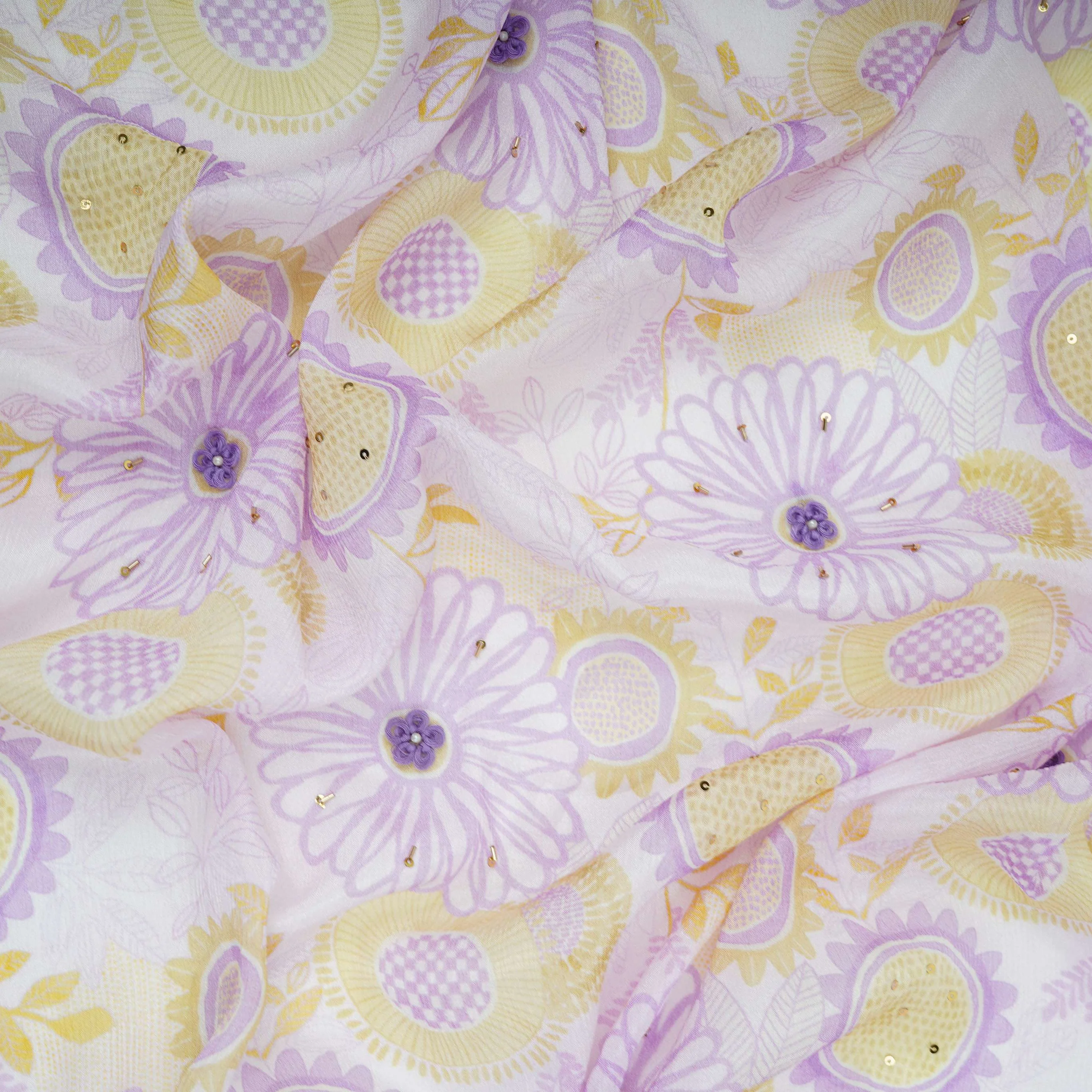 Light With Multicolor Floral Cutdana Chinnon Fabric VF-30639 - Image 2