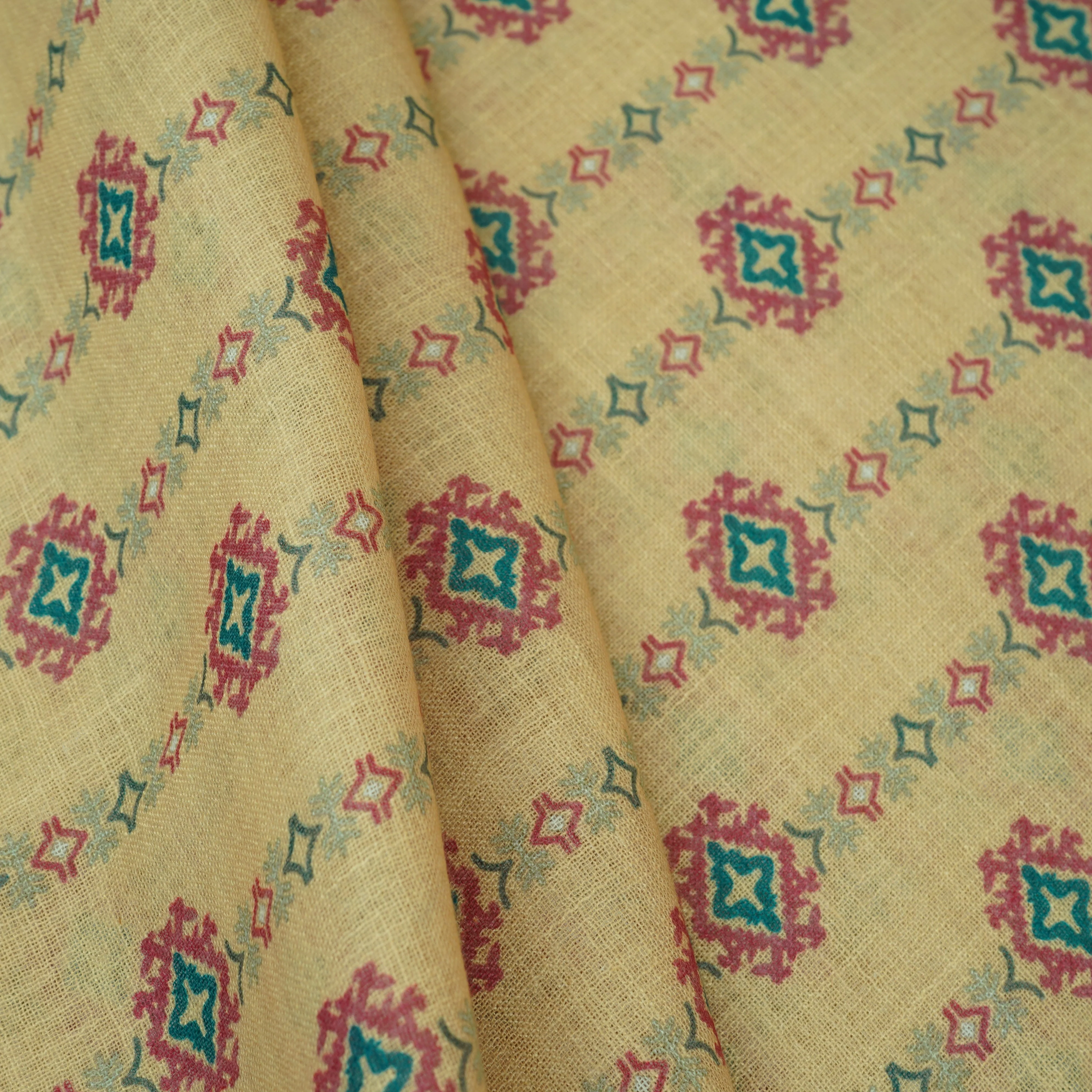 Light Yellow Abstract Print Cotton Linen Fabric GTS-30287 - Image 4