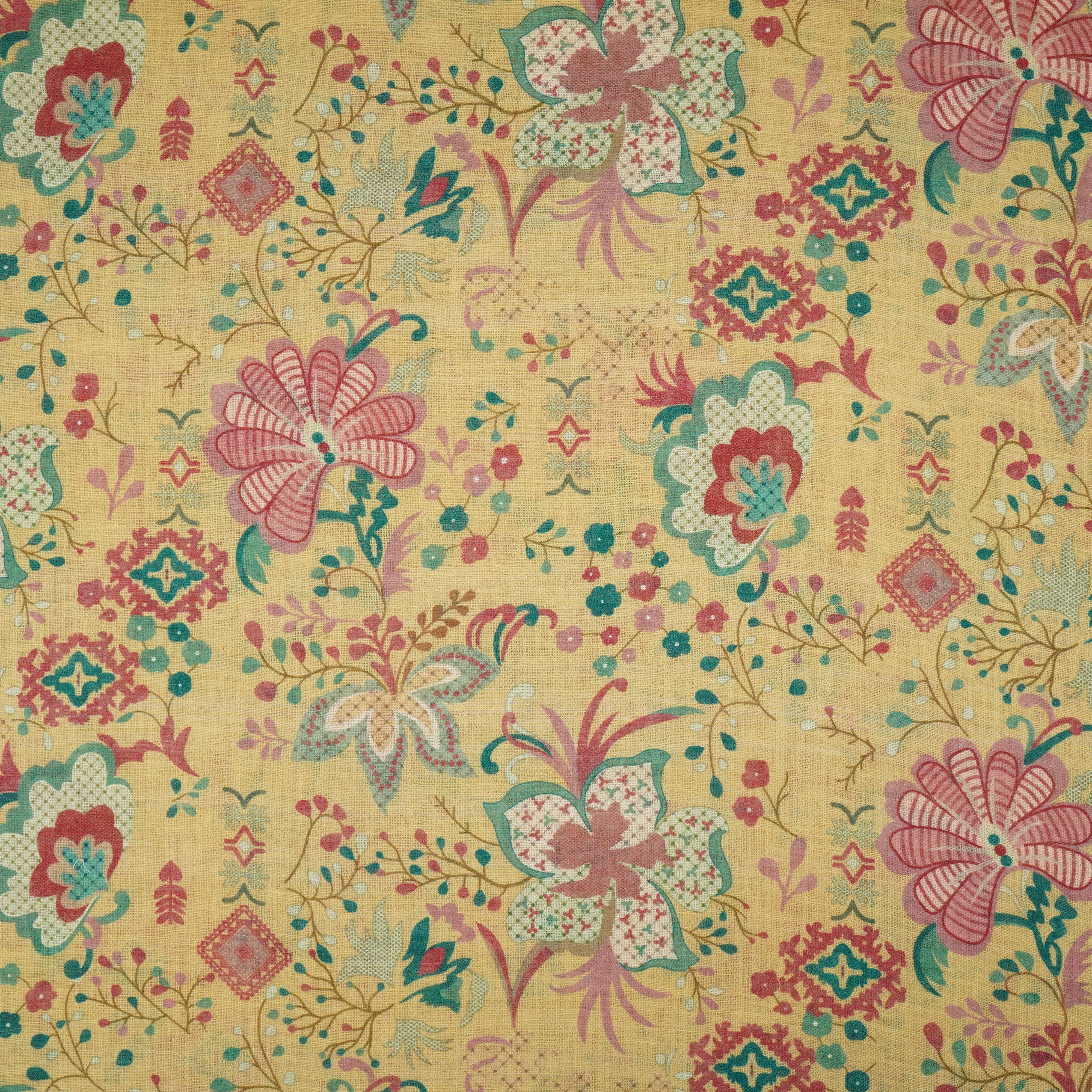 Light Yellow Floral Print Cotton Linen Fabric GTS-30286 - Image 2