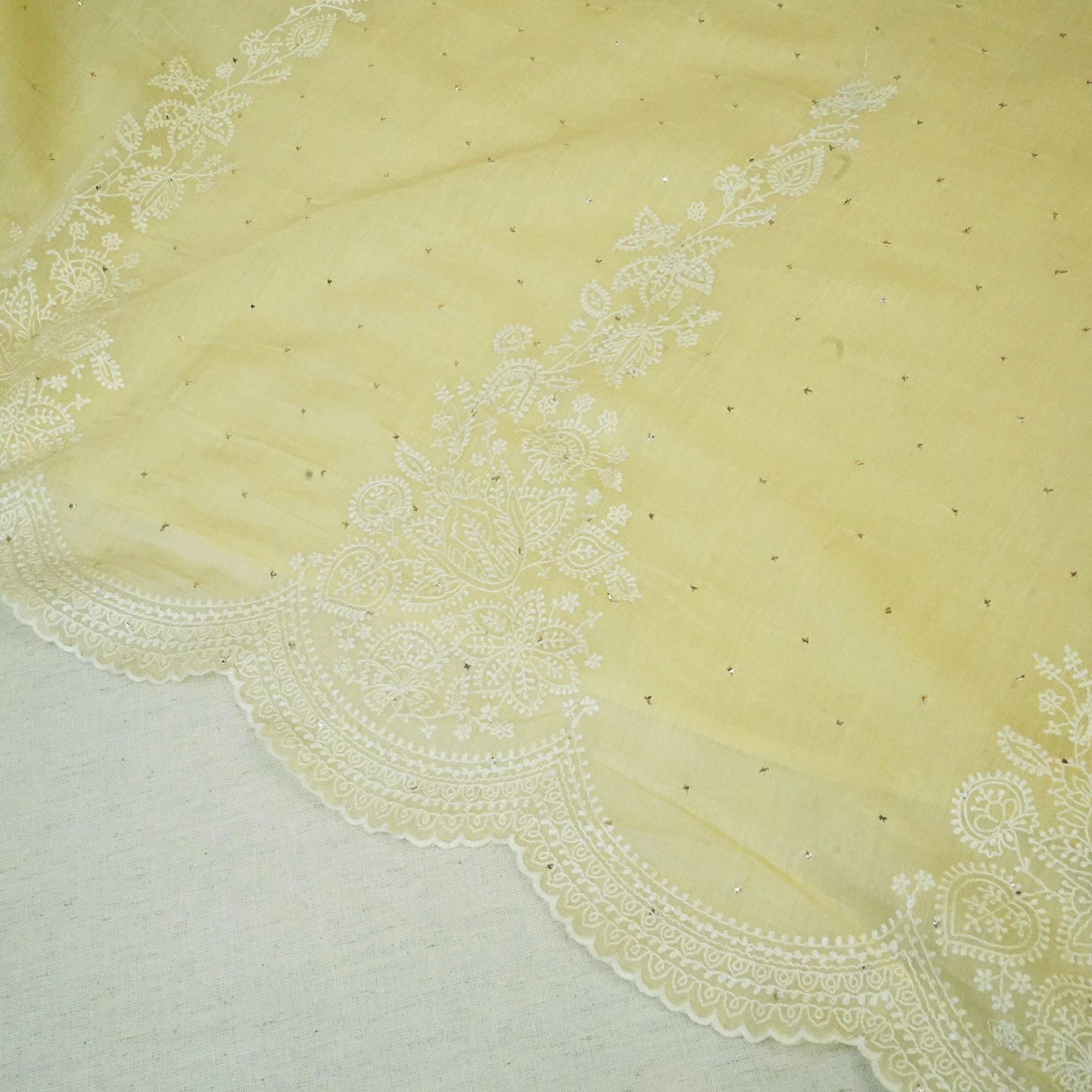 Light Yellow Mukaish Work Thread Embroidery Chanderi Fabric SNS-24654 - Image 2