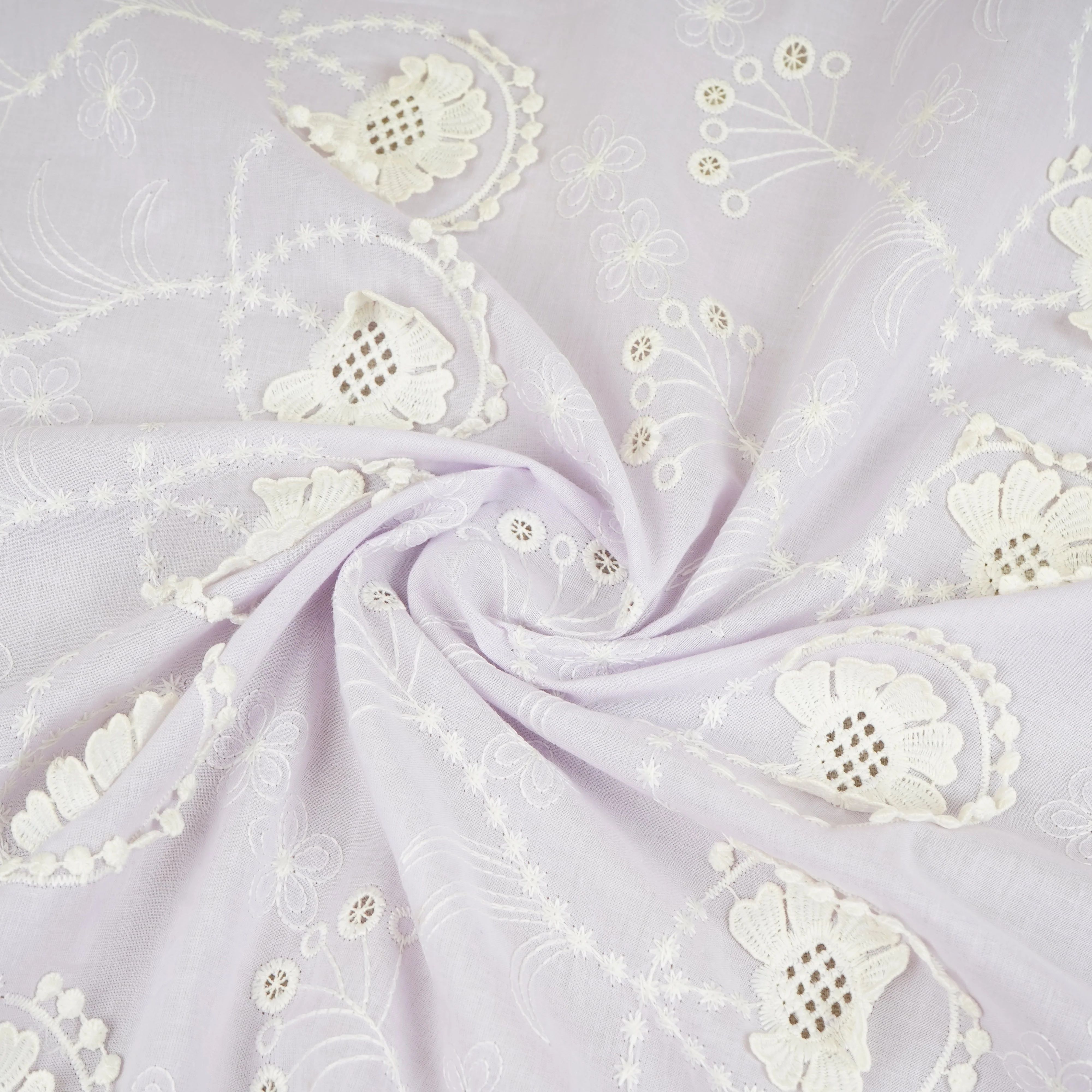 Lilac Floral 3D Schiffli Embroidery Cotton Schiffli Fabric AF-30090 - Image 3