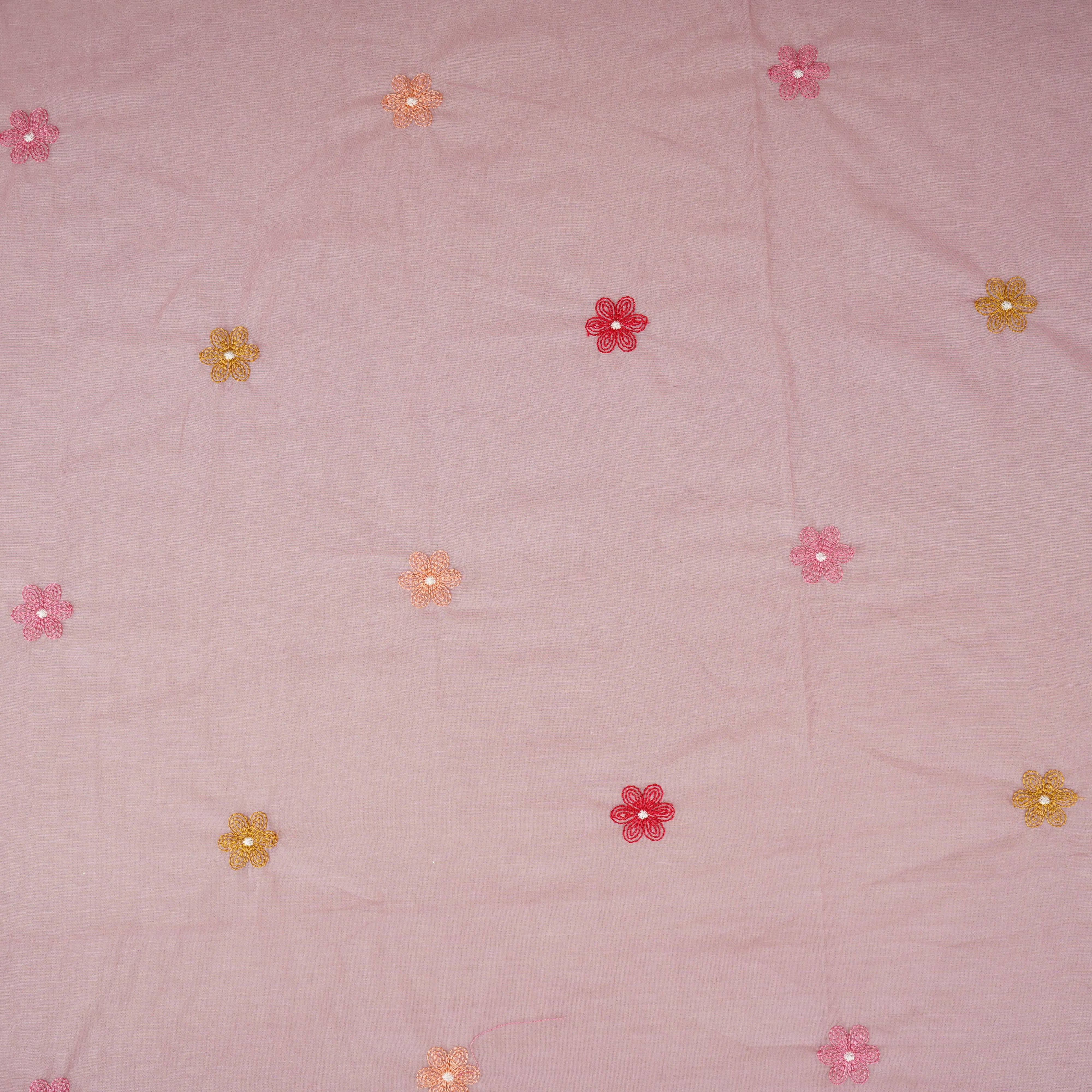 Lilac floral embroidery motif Mul Chanderi Fabric DC-29679 - Image 2