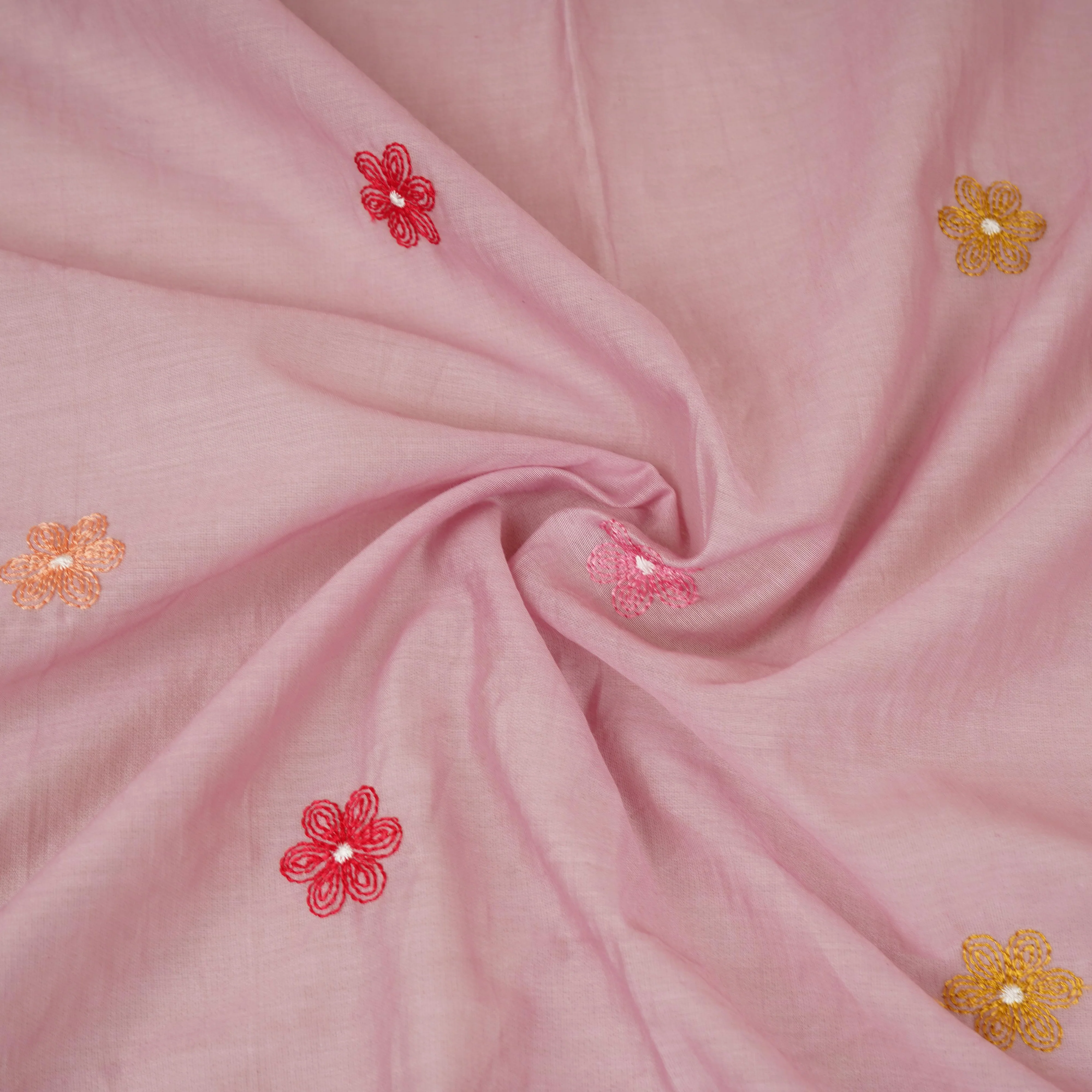 Lilac floral embroidery motif Mul Chanderi Fabric DC-29679 - Image 3