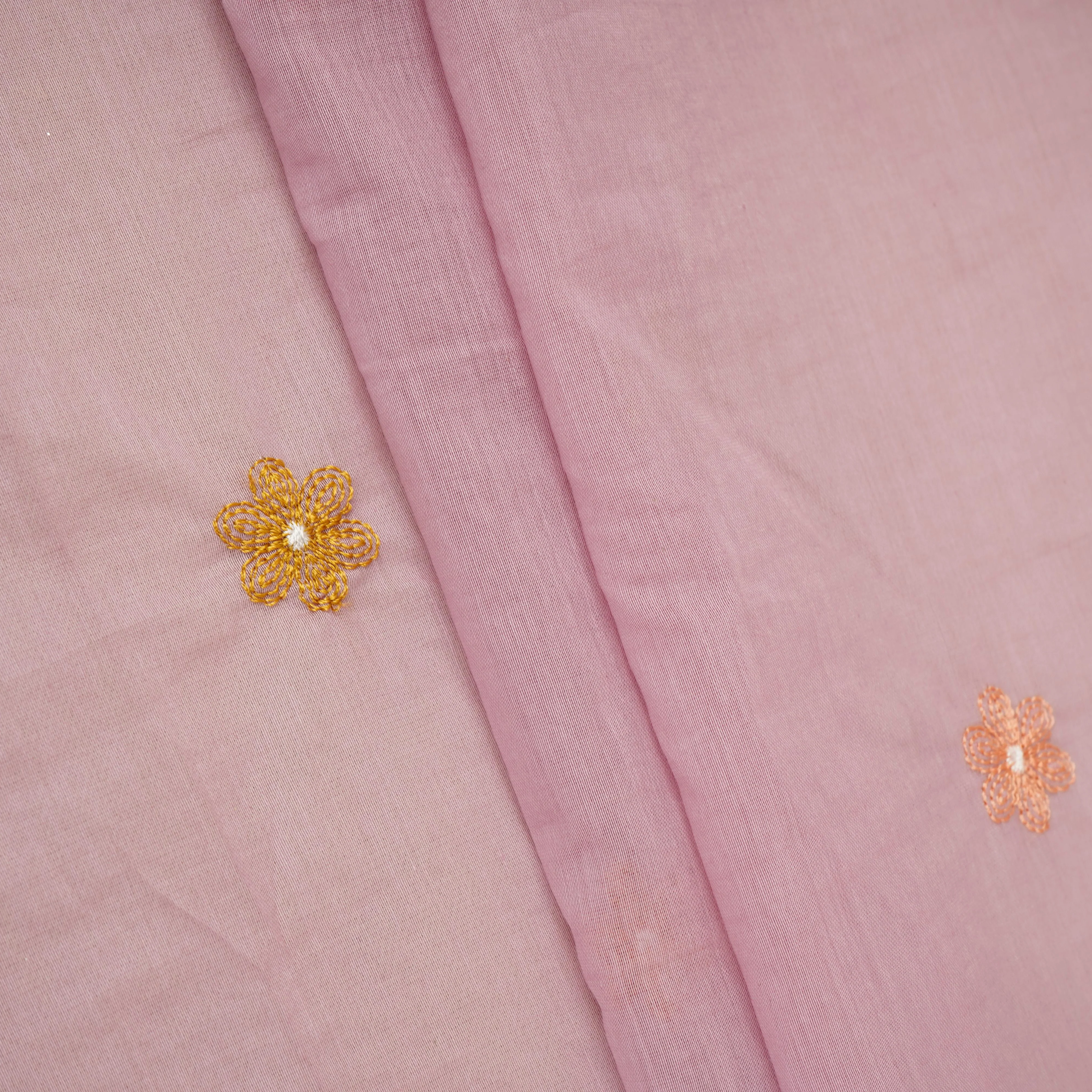 Lilac floral embroidery motif Mul Chanderi Fabric DC-29679 - Image 4