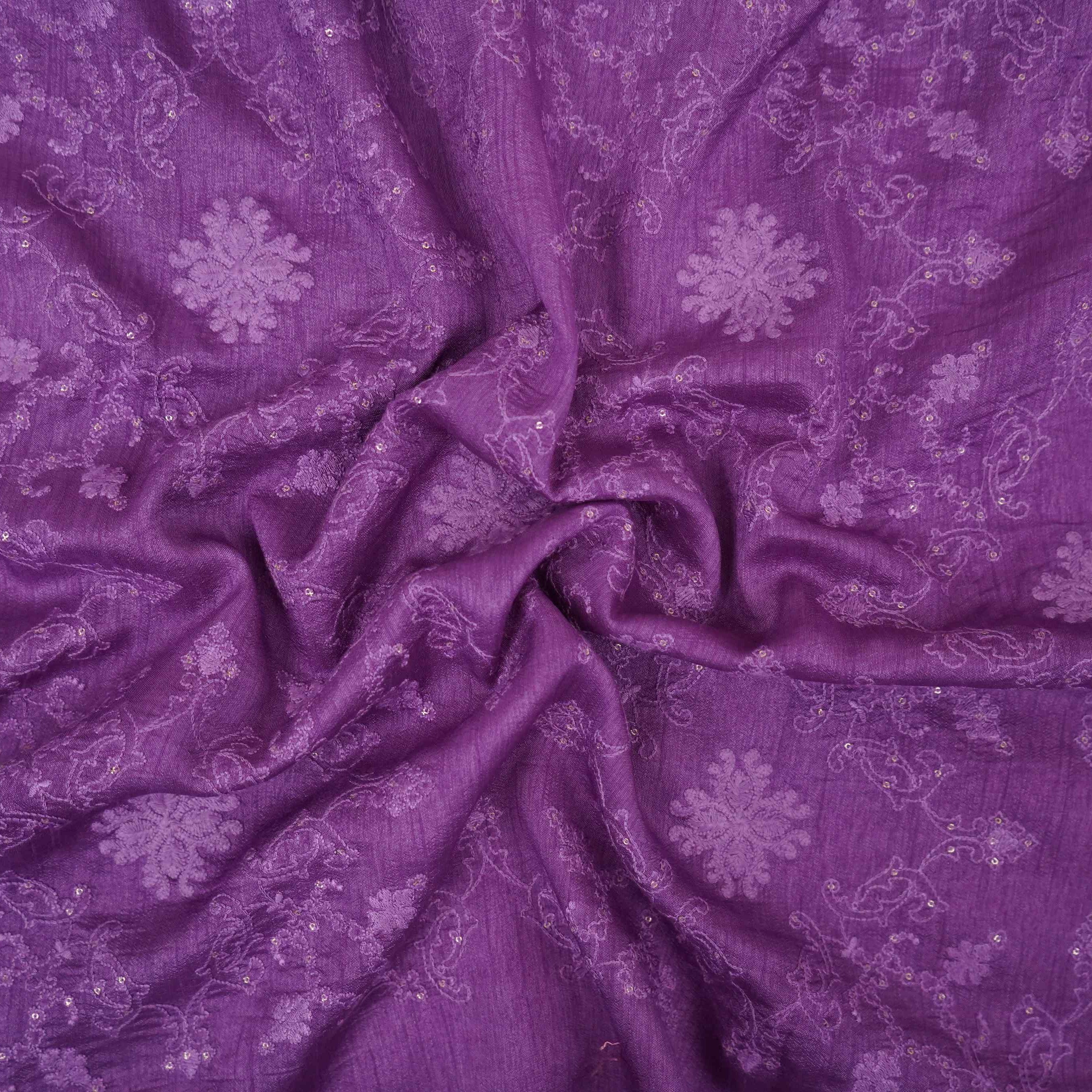 Lilac floral Jaal embroidery Raw Silk Fabric VFS-31668 - Image 3